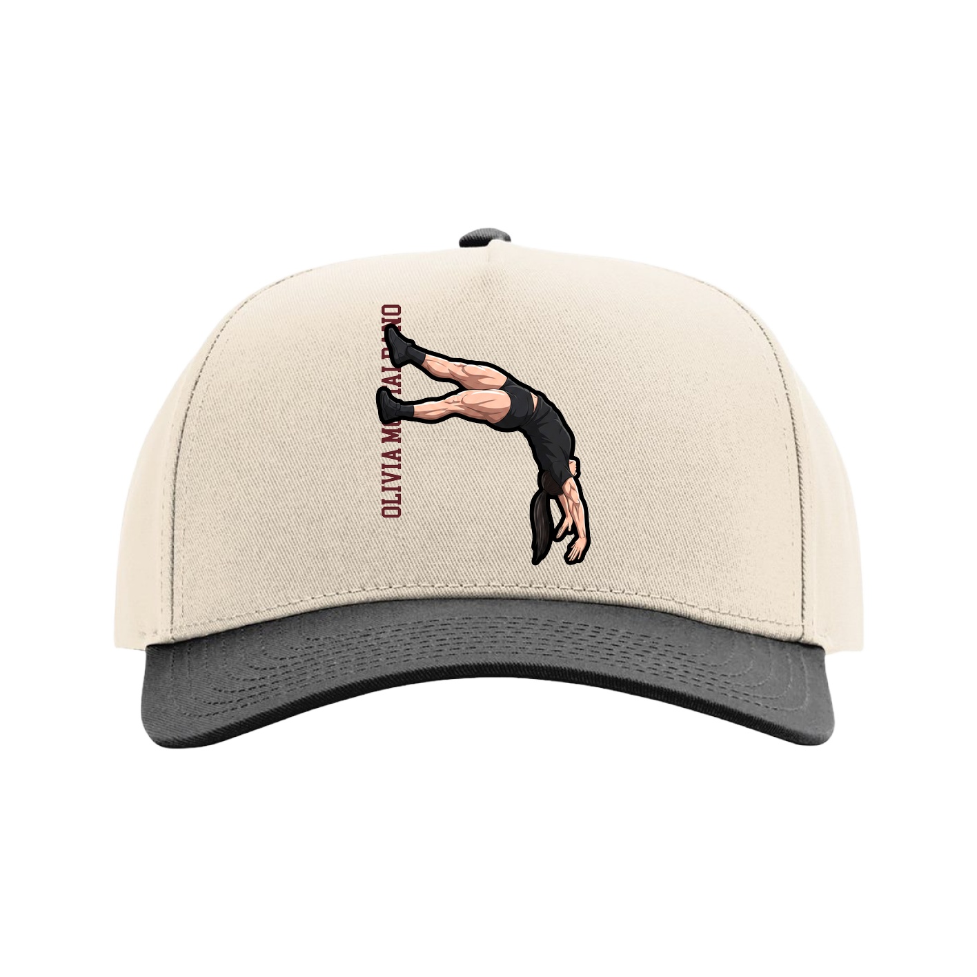 Full Fabric Five-Panel Champ Cap — Name Vertical in Cream/Black