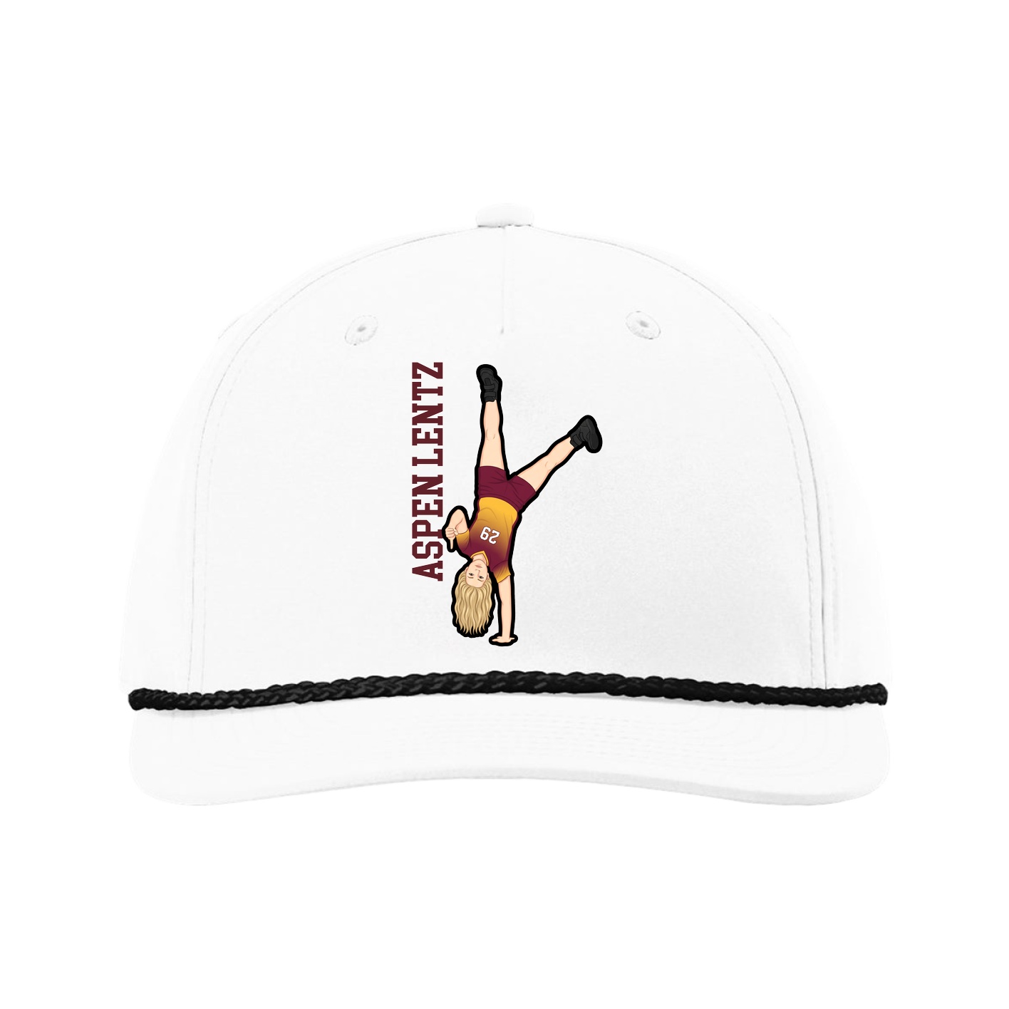 Five-Panel Classic Rope Cap — Name Vertical in White