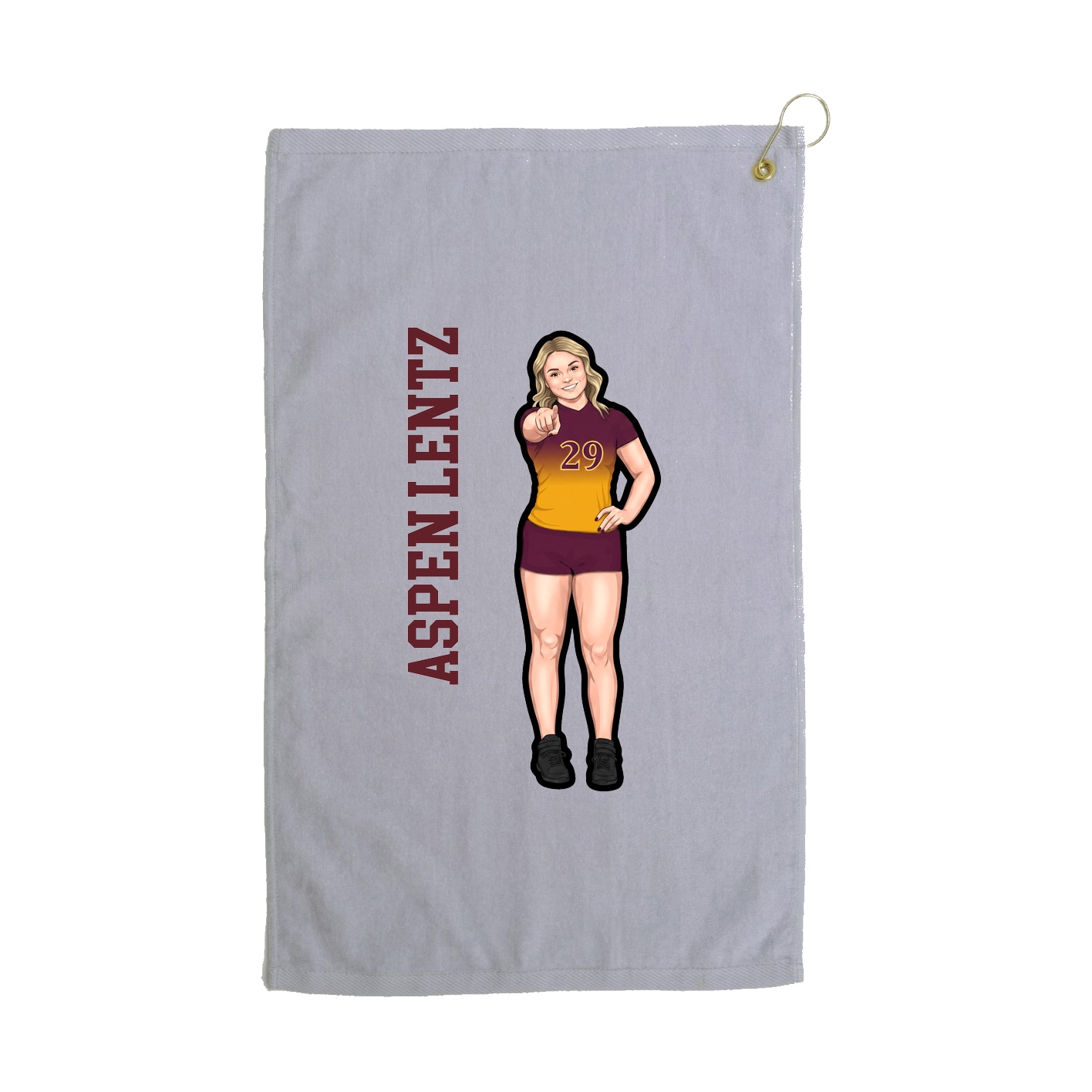 Golf Towel — Name Vertical in Grey
