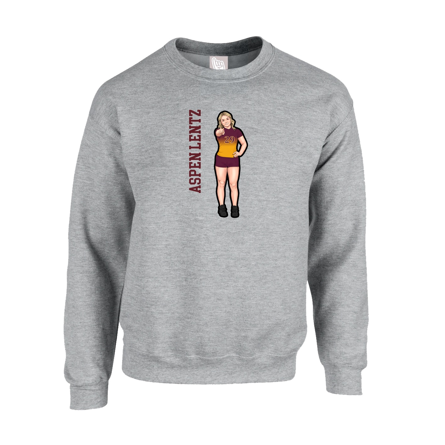 Fleece Crew — Name Vertical in Grey