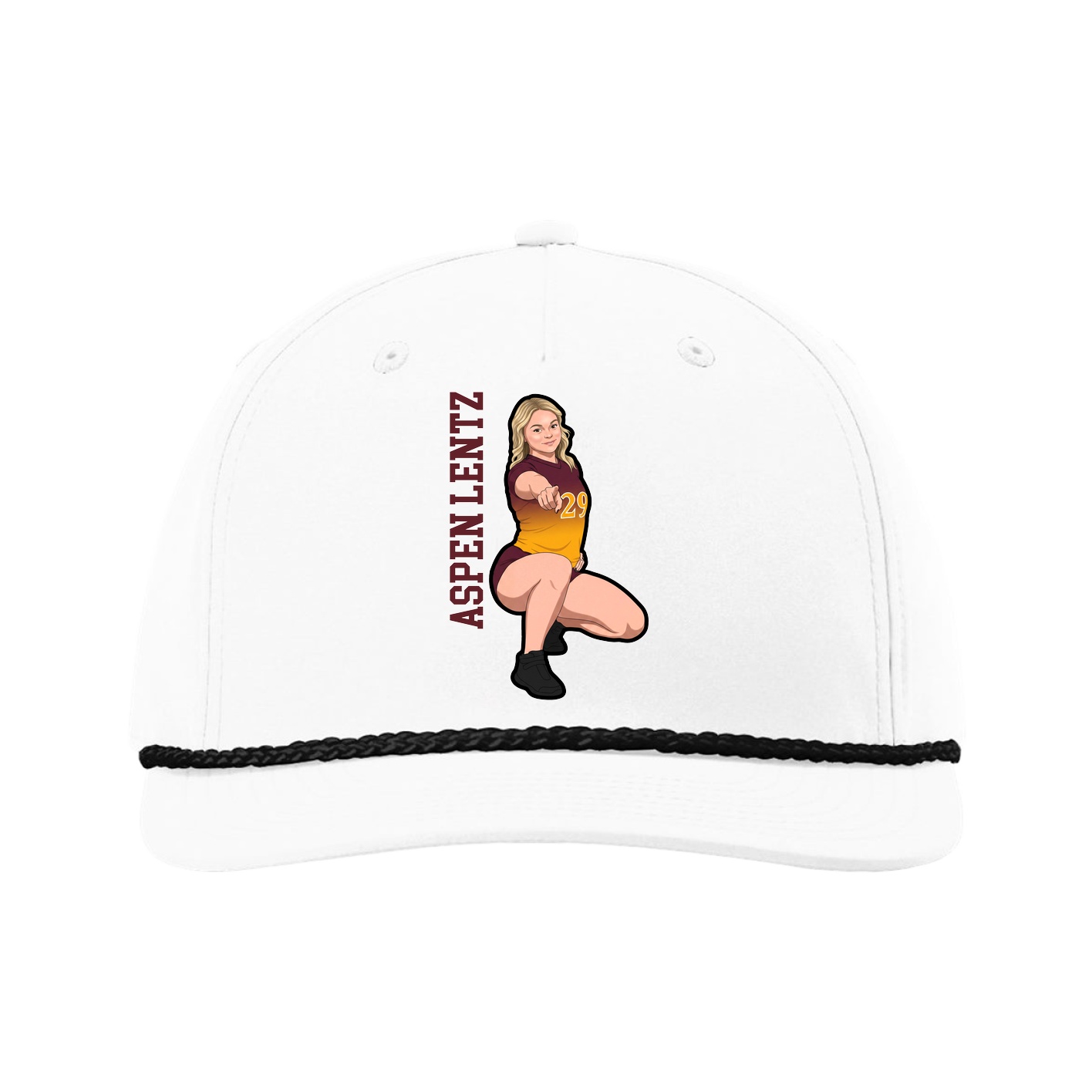 Five-Panel Classic Rope Cap — Name Vertical in White