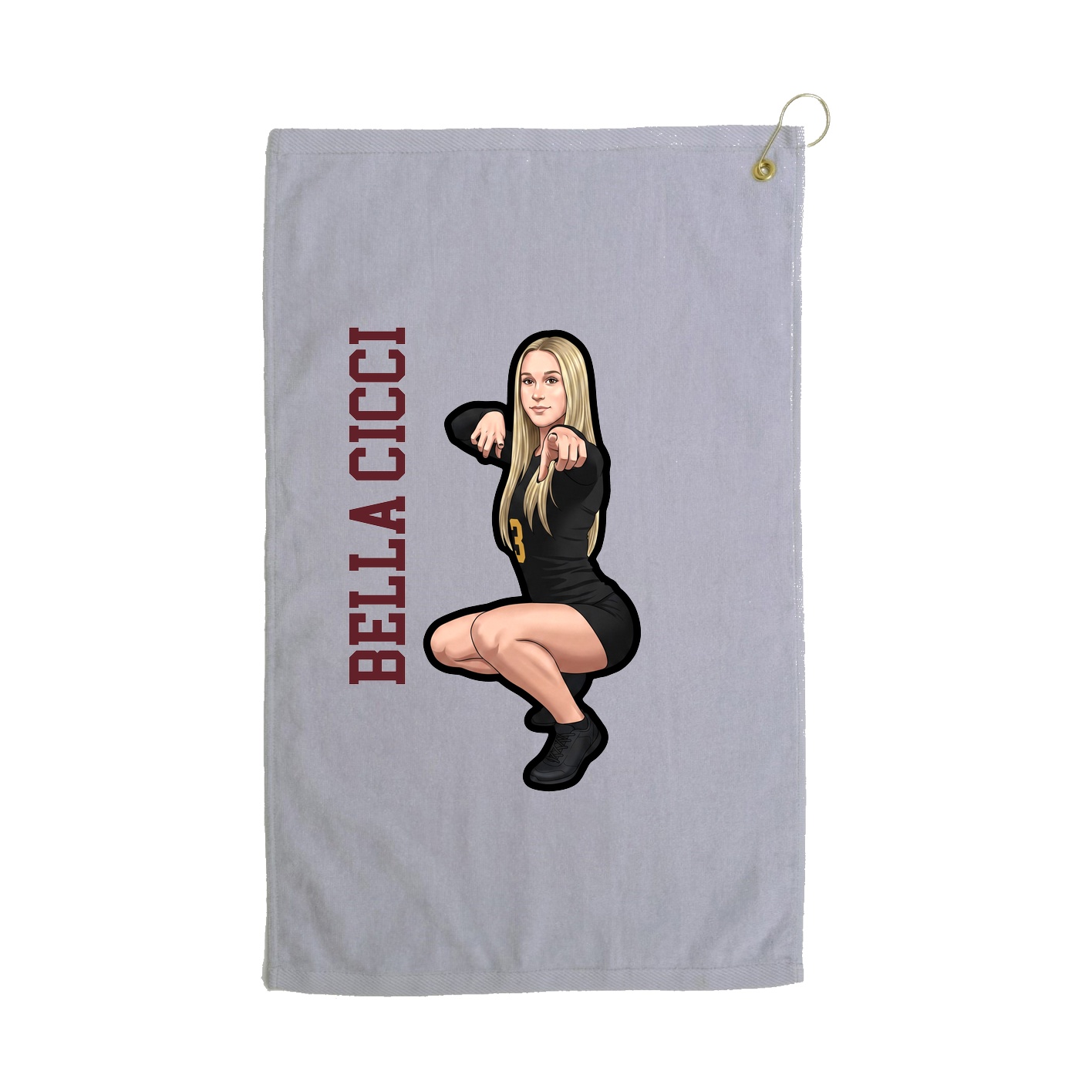Golf Towel — Name Vertical in Grey