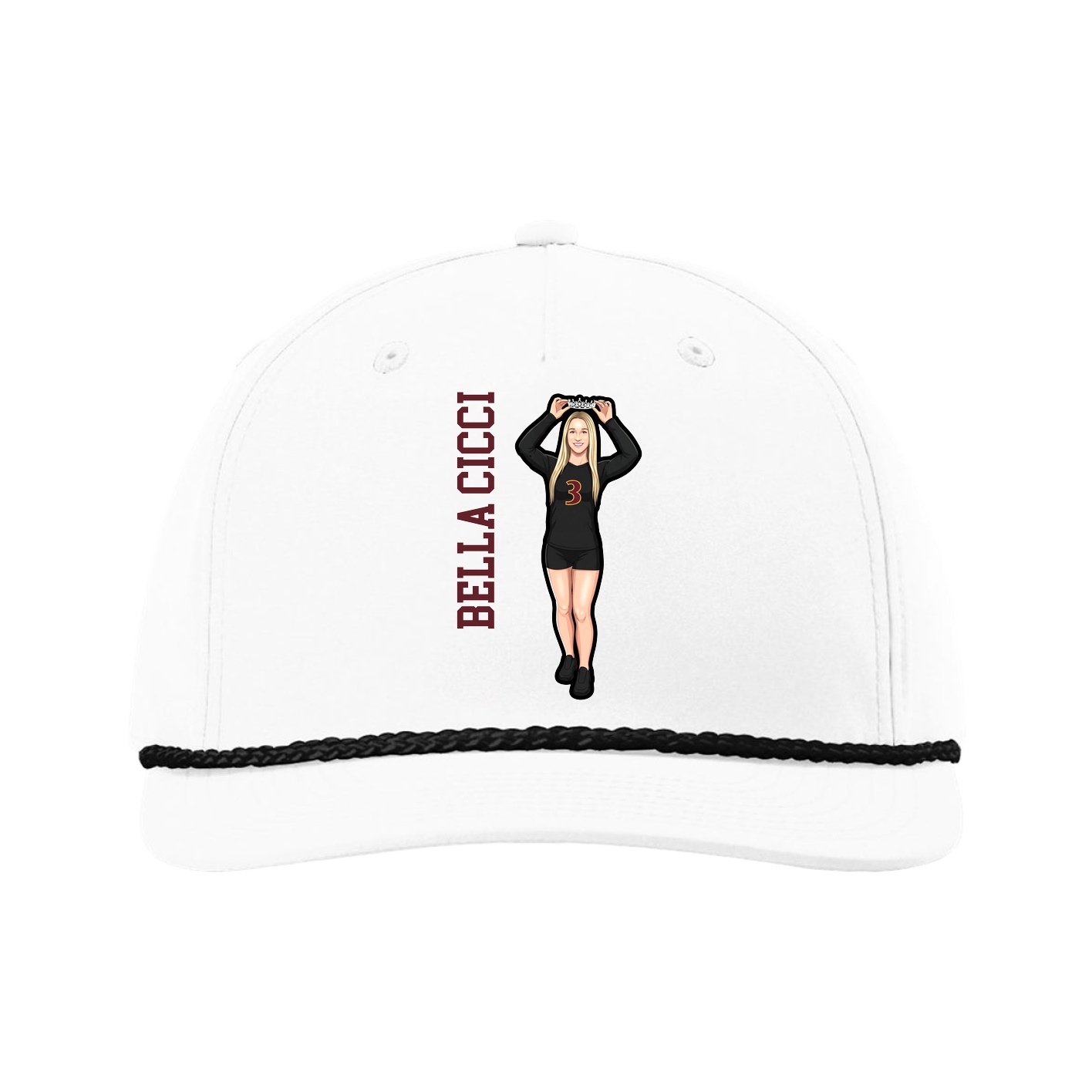 Five-Panel Classic Rope Cap — Name Vertical in White