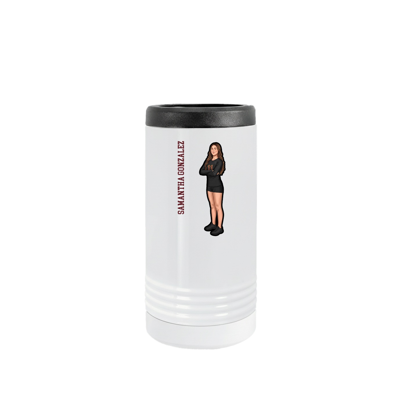 Slim Beverage Holder — Name Vertical in White