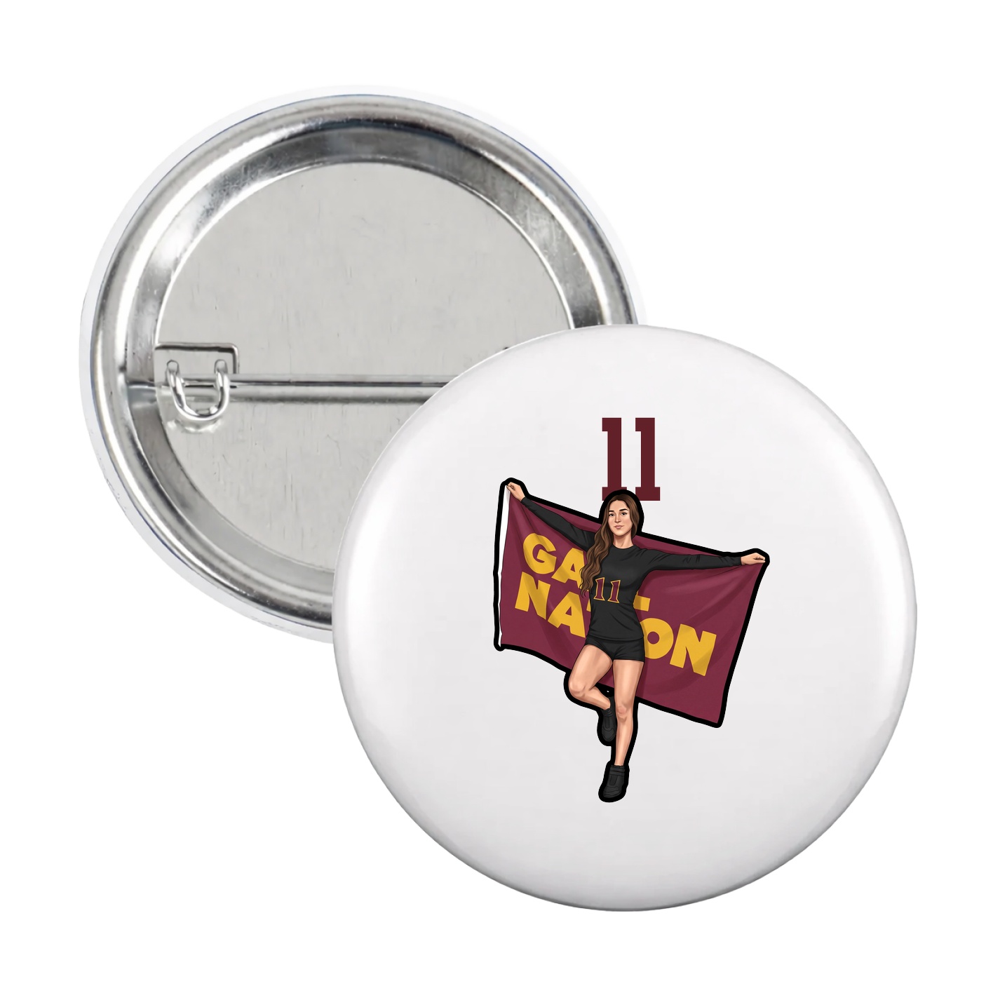Game Day Button — Number Top in White