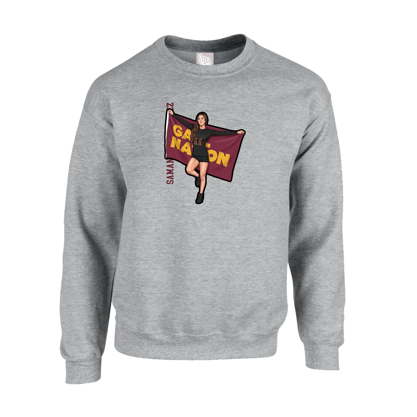 Fleece Crew — Name Vertical in Grey