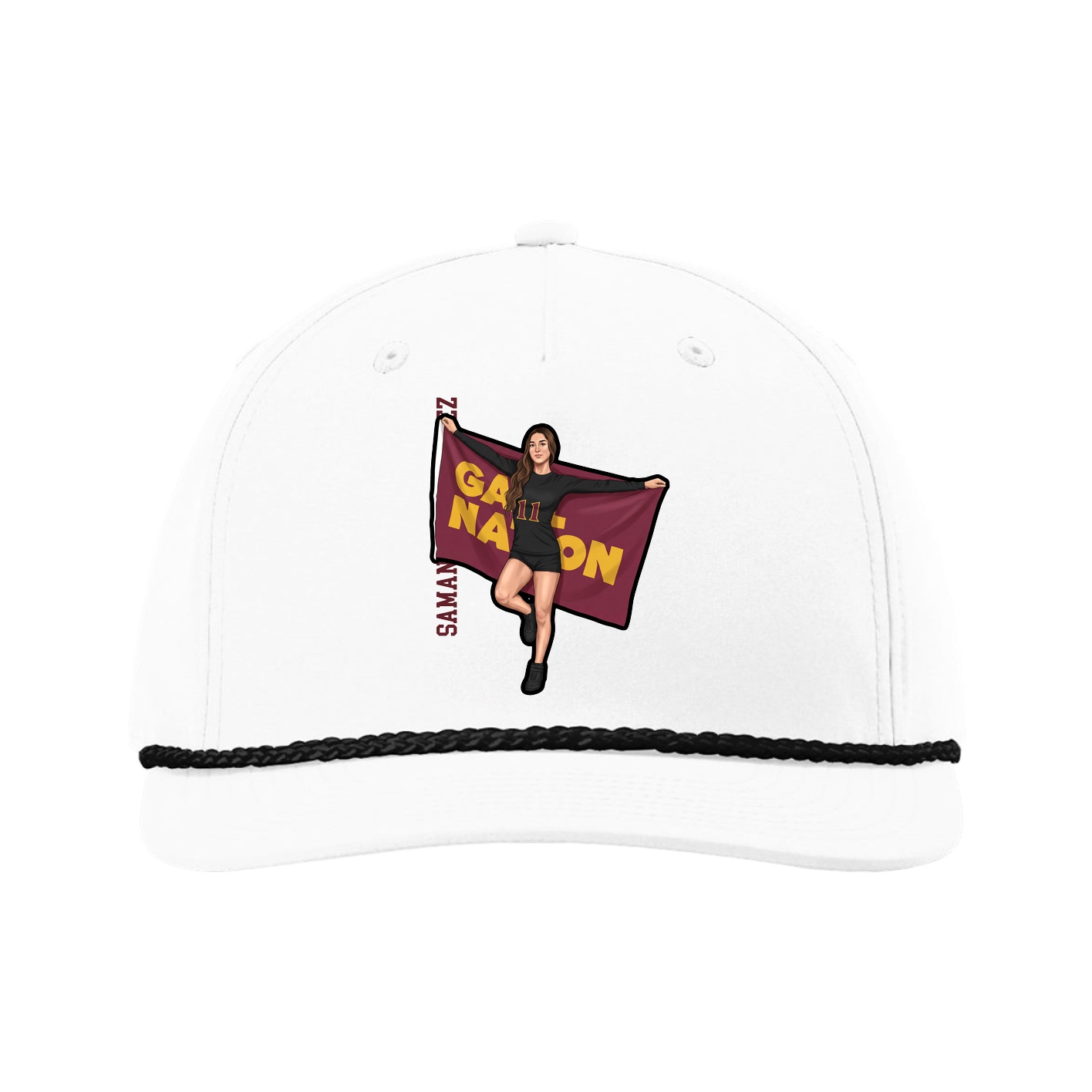Five-Panel Classic Rope Cap — Name Vertical in White