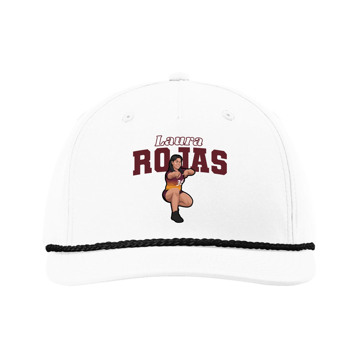 Five-Panel Classic Rope Cap — Name Arch in White