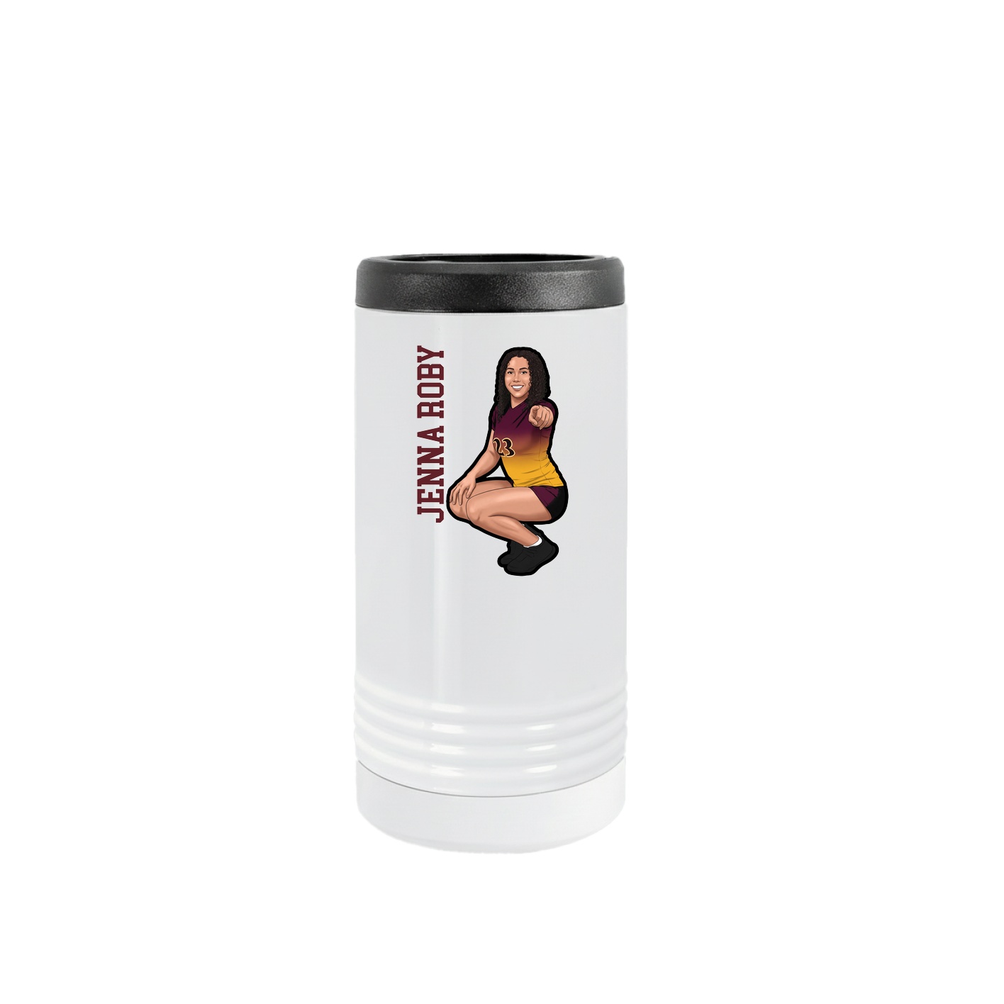 Slim Beverage Holder — Name Vertical in White