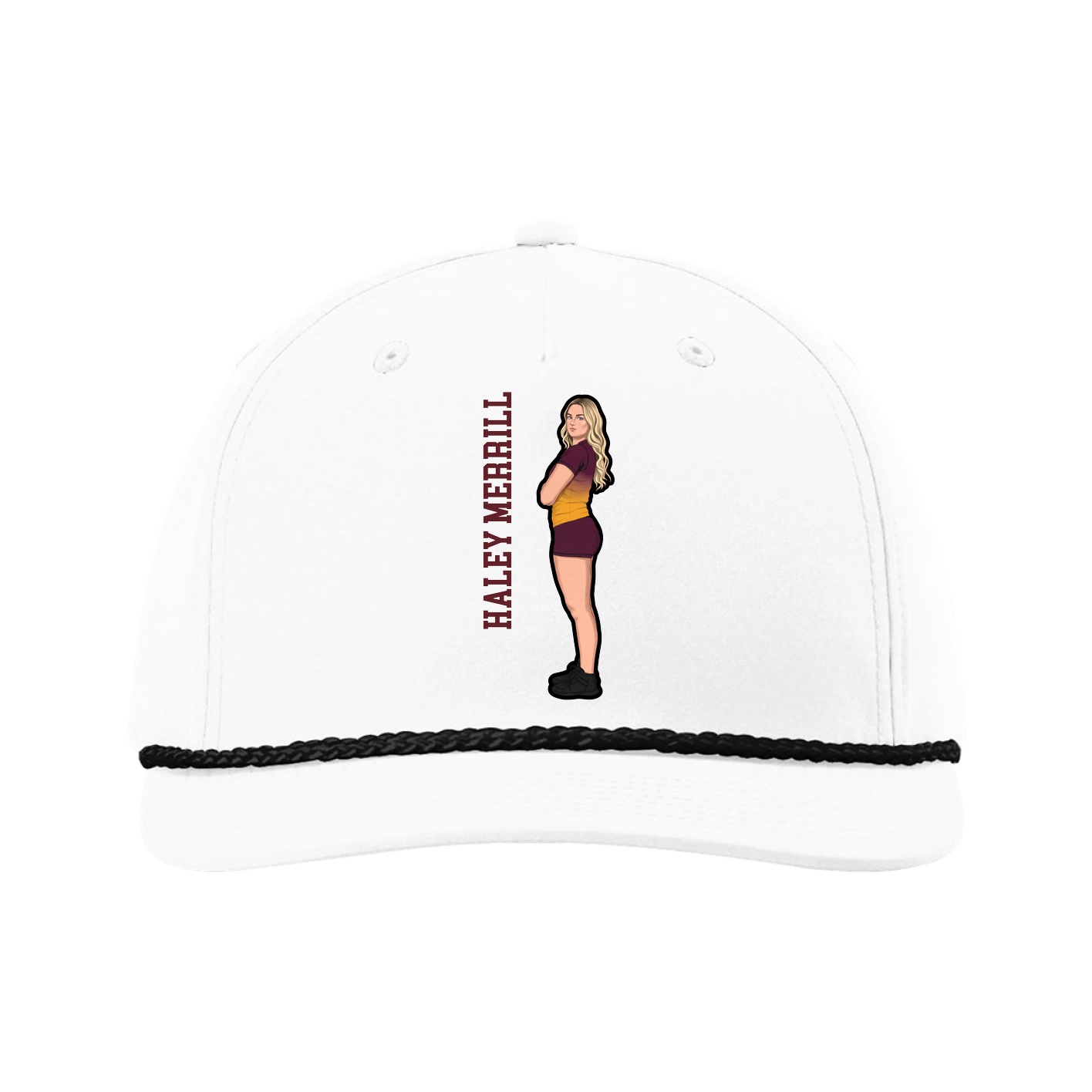 Five-Panel Classic Rope Cap — Name Vertical in White