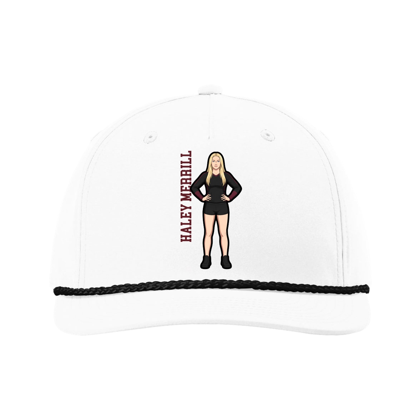 Five-Panel Classic Rope Cap — Name Vertical in White