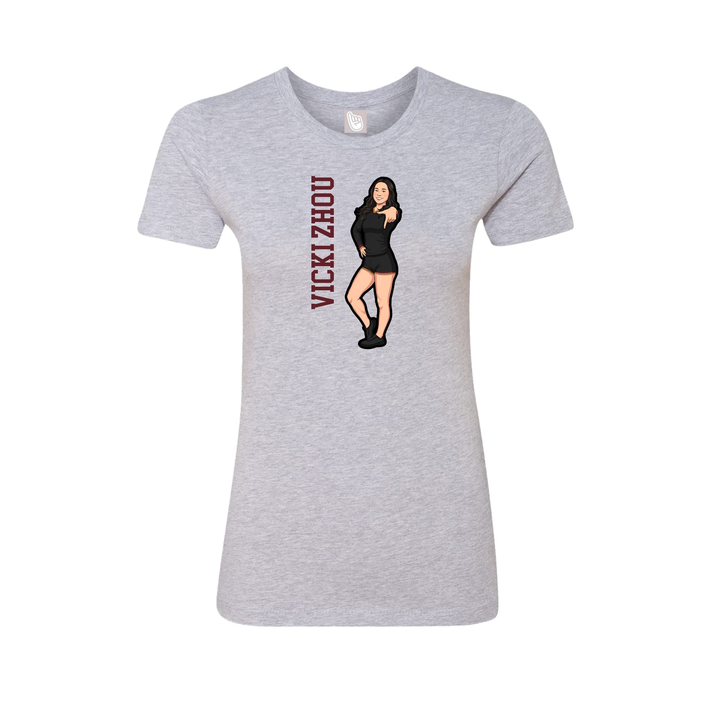 Fitted Women's Tee — Name Vertical in Grey