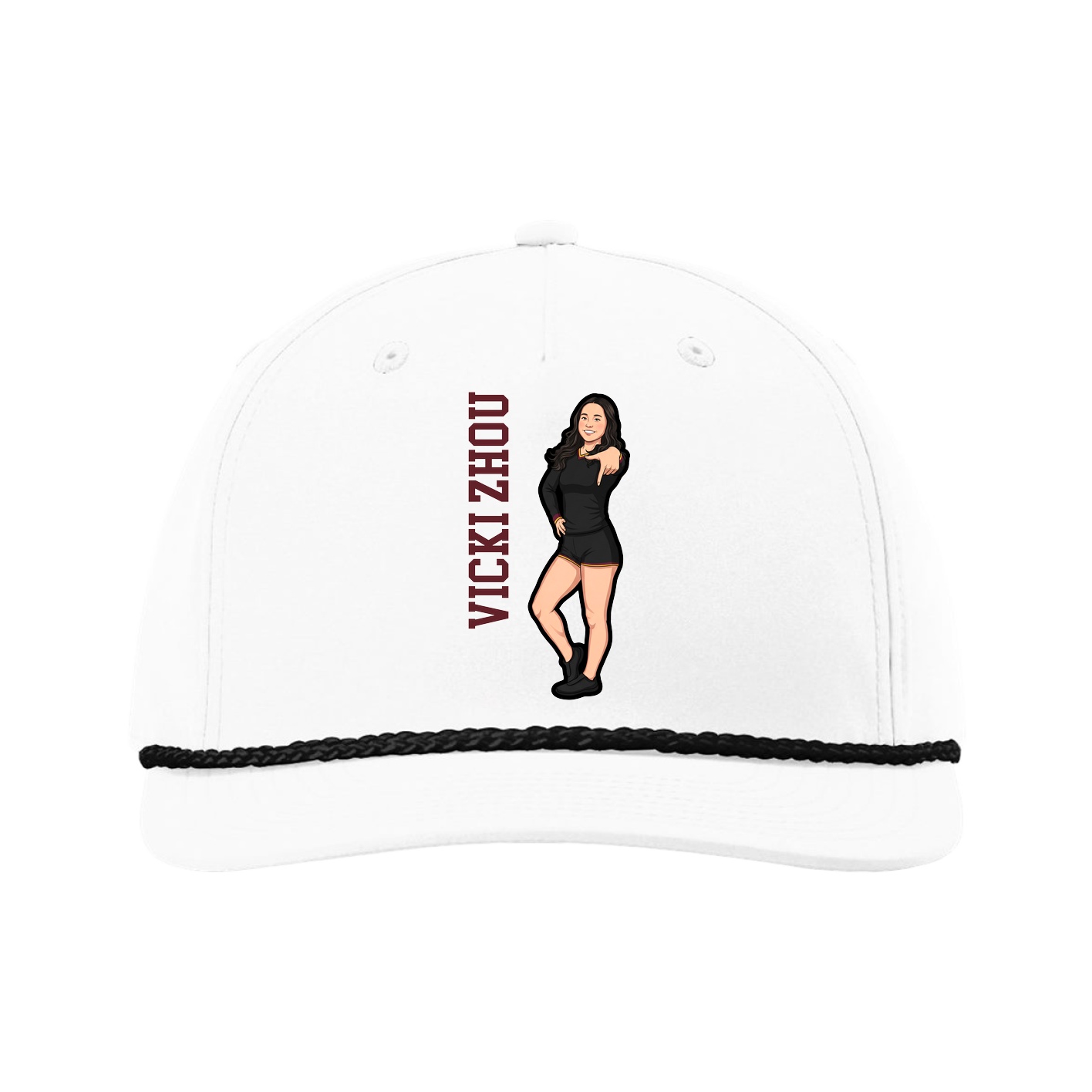 Five-Panel Classic Rope Cap — Name Vertical in White