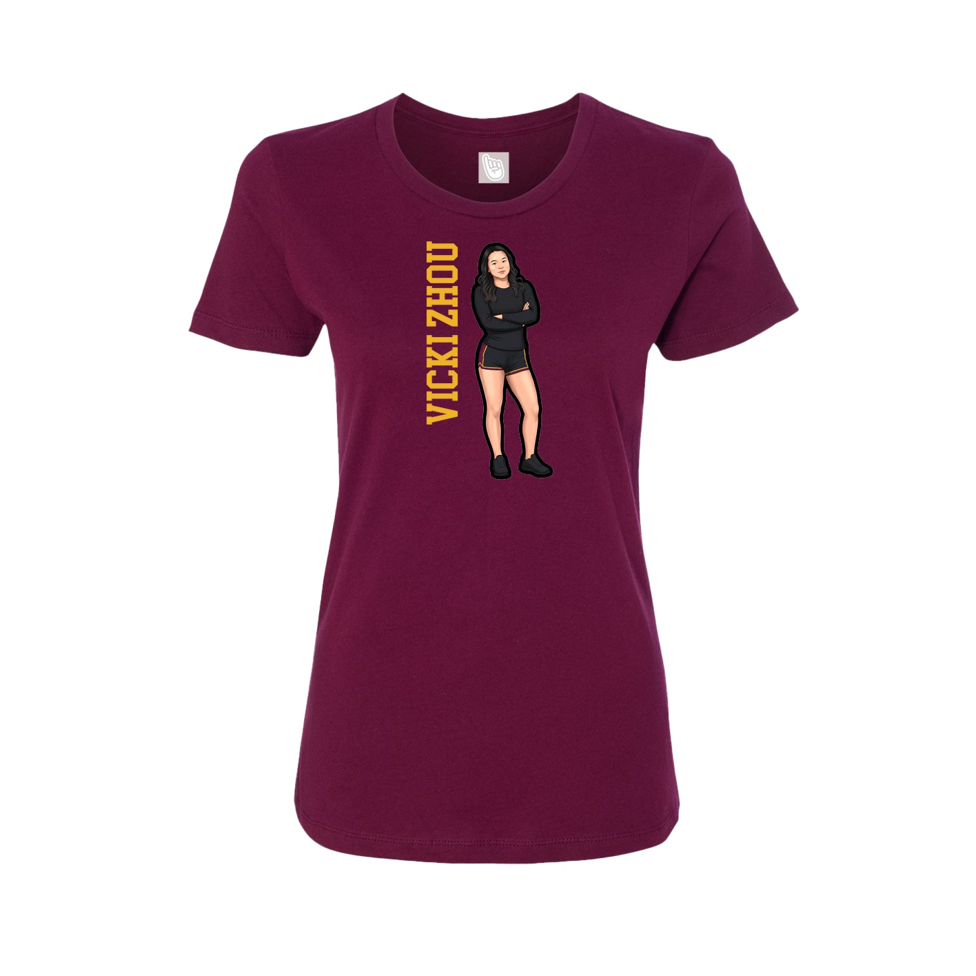 Fitted Women's Tee — Name Vertical in Maroon