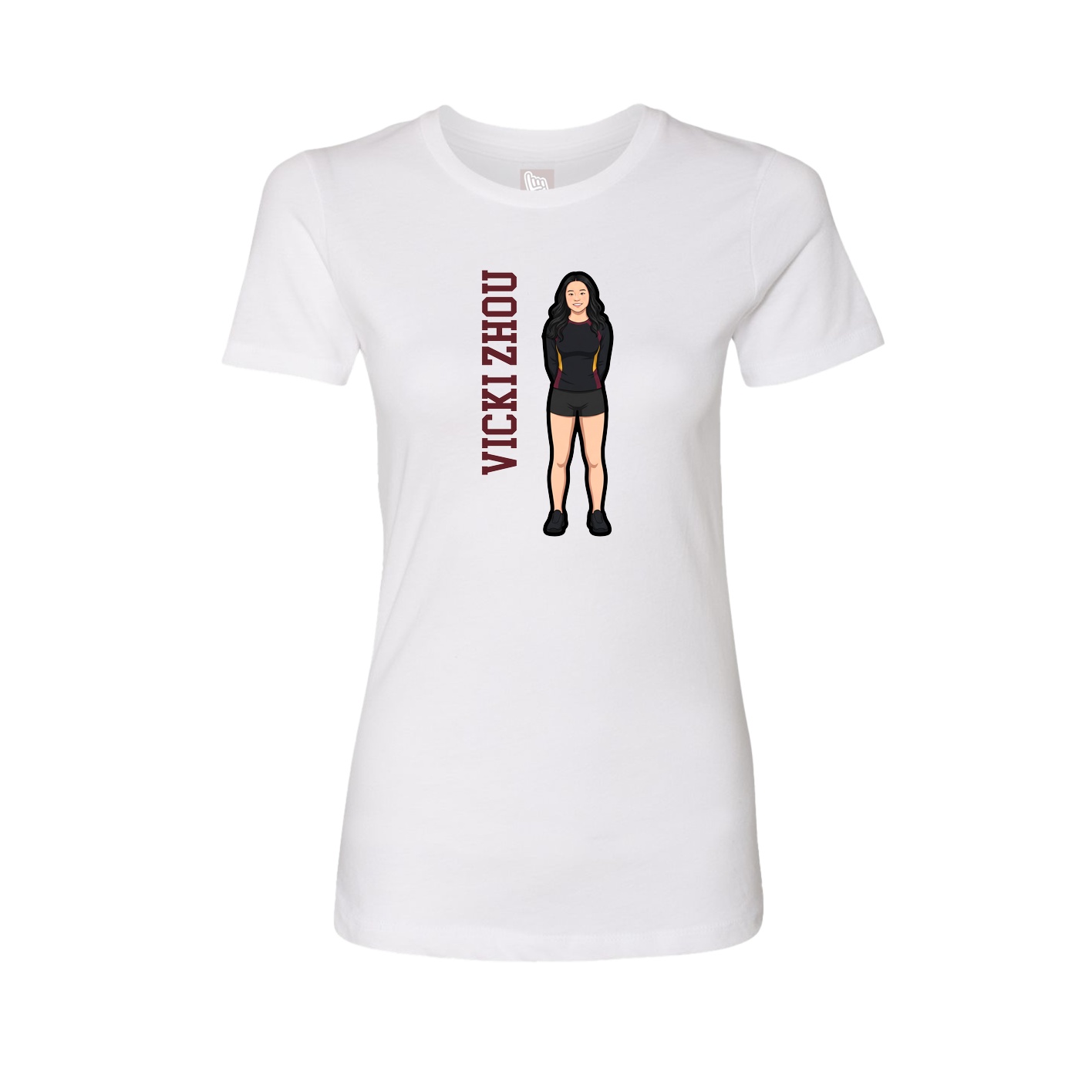 Fitted Women's Tee — Name Vertical in White