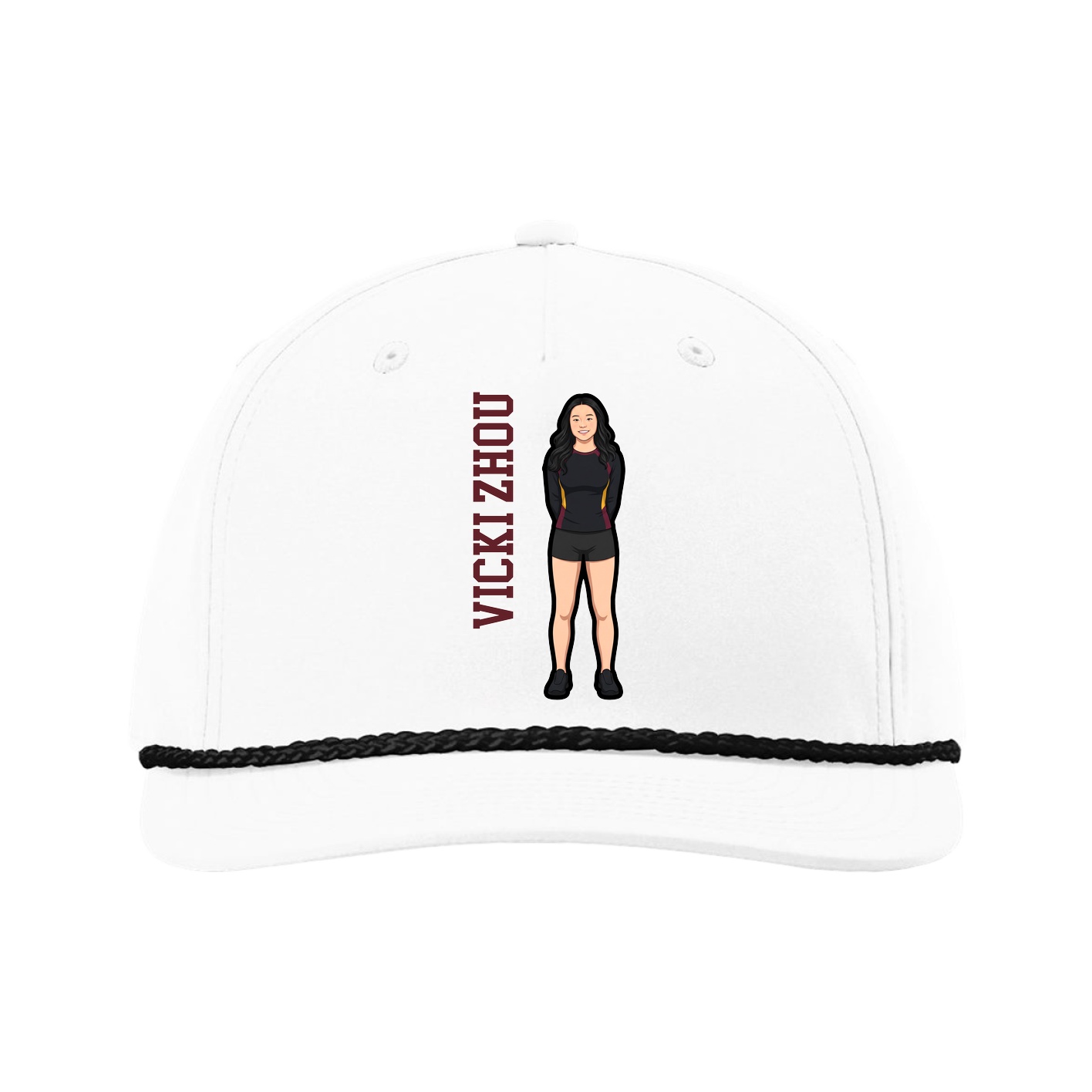 Five-Panel Classic Rope Cap — Name Vertical in White