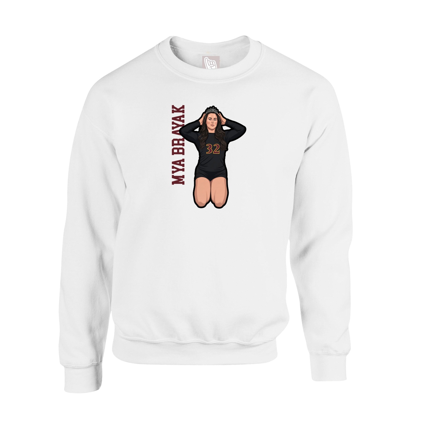 Fleece Crew — Name Vertical in White
