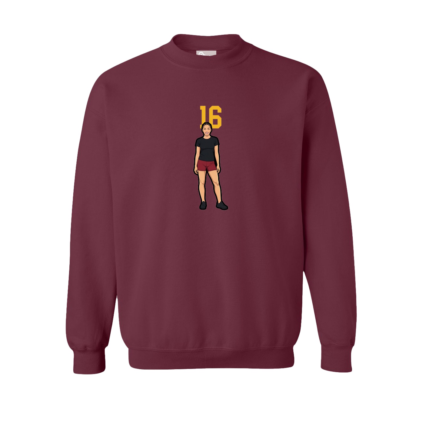 Fleece Crew — Number Top in Maroon