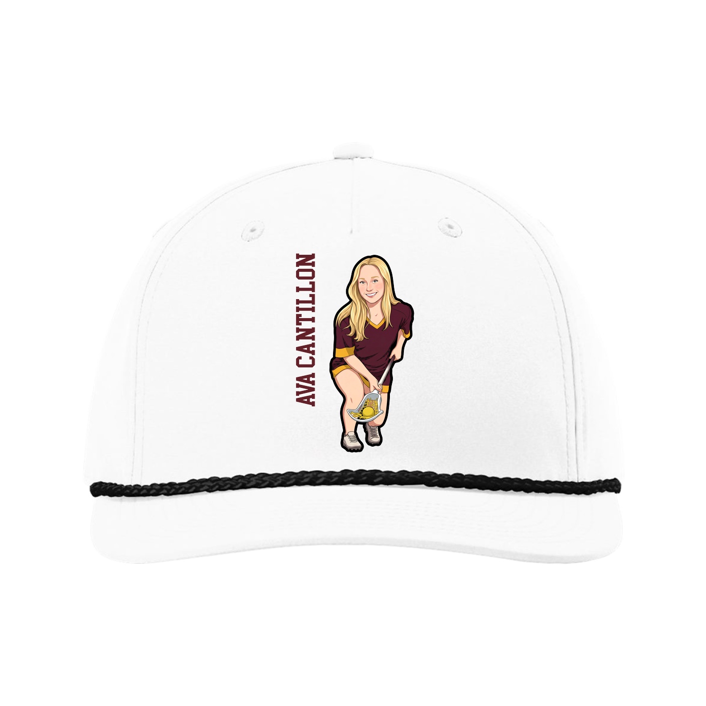 Five-Panel Classic Rope Cap — Name Vertical in White