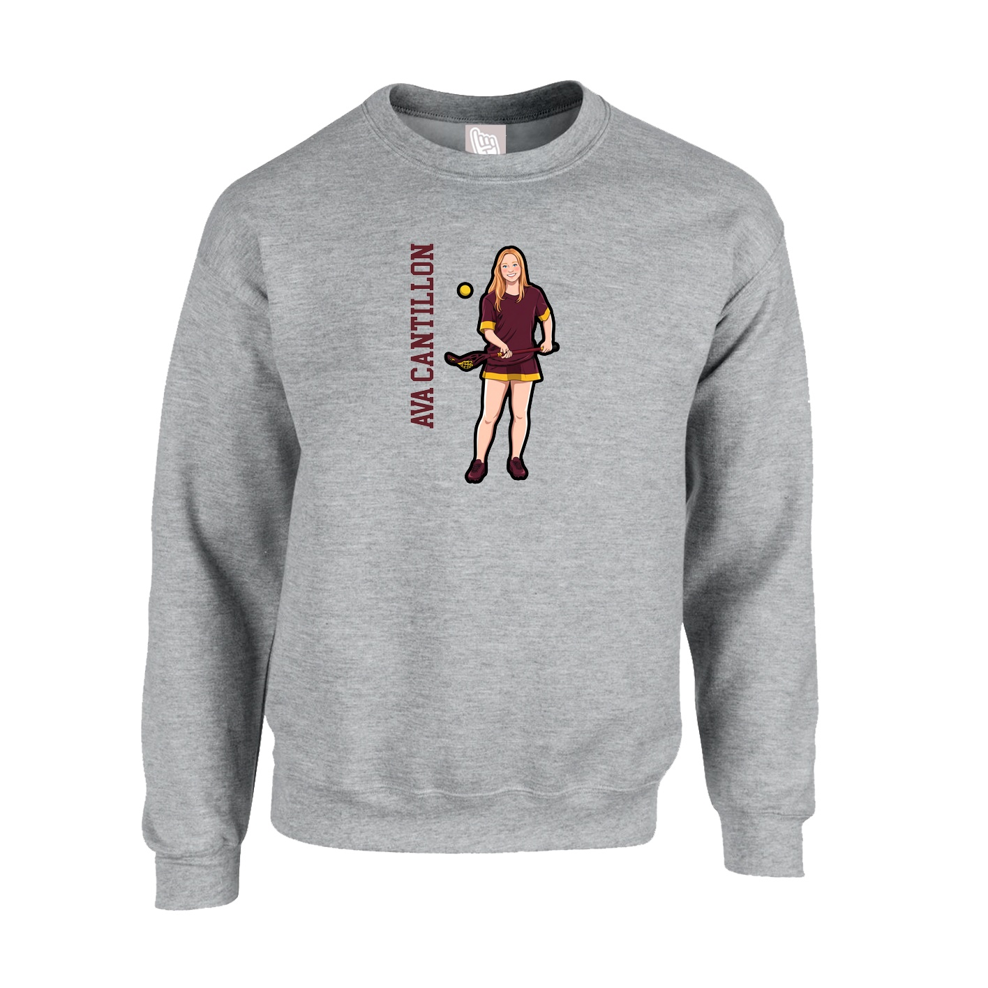 Fleece Crew — Name Vertical in Grey