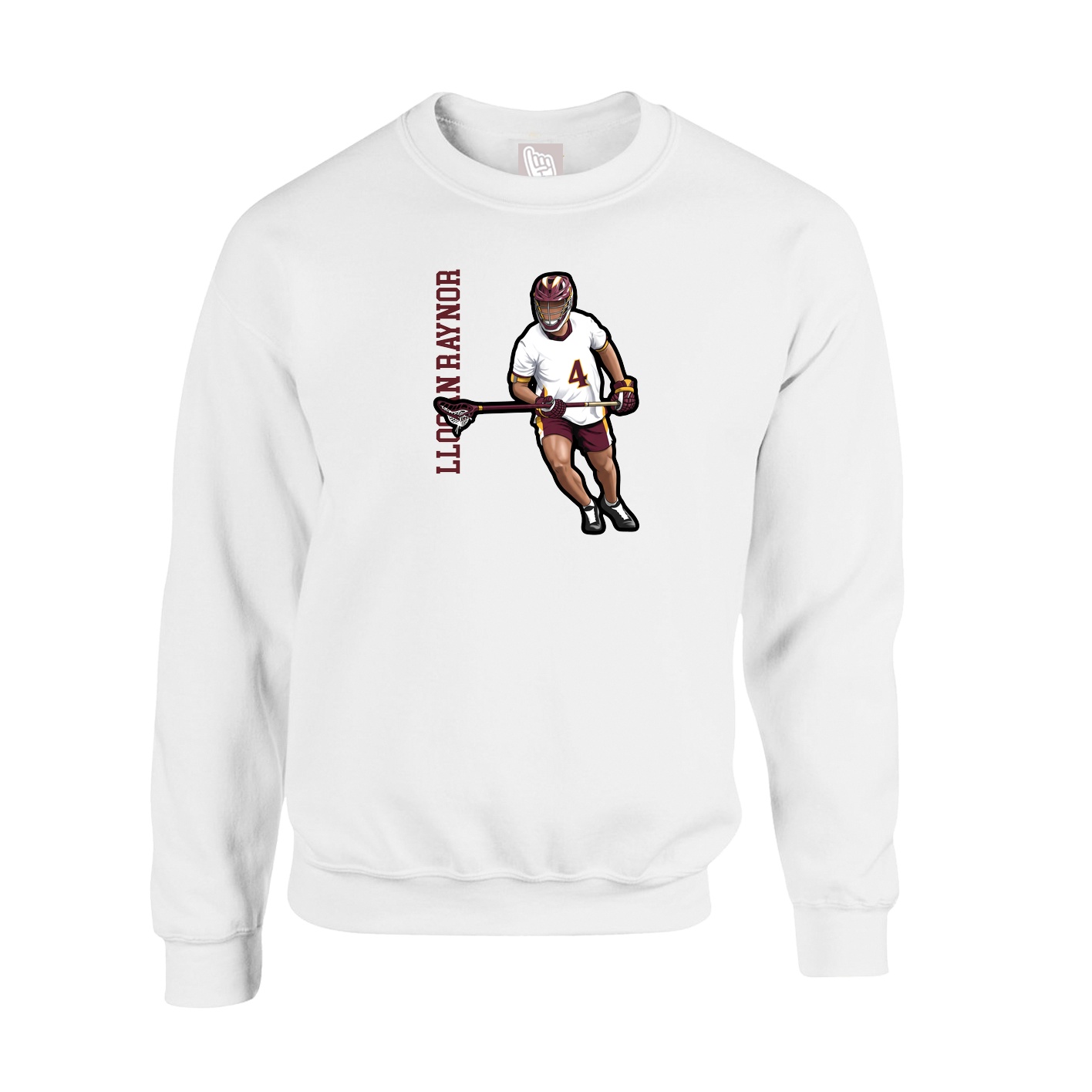 Fleece Crew — Name Vertical in White