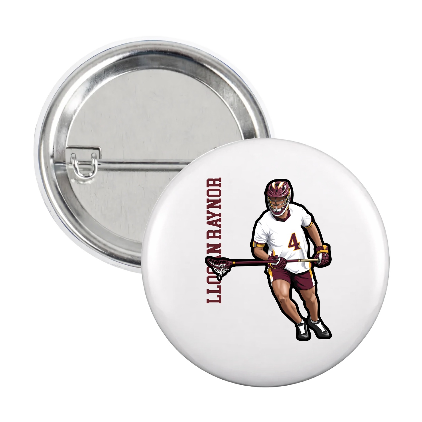 Game Day Button — Name Vertical in White
