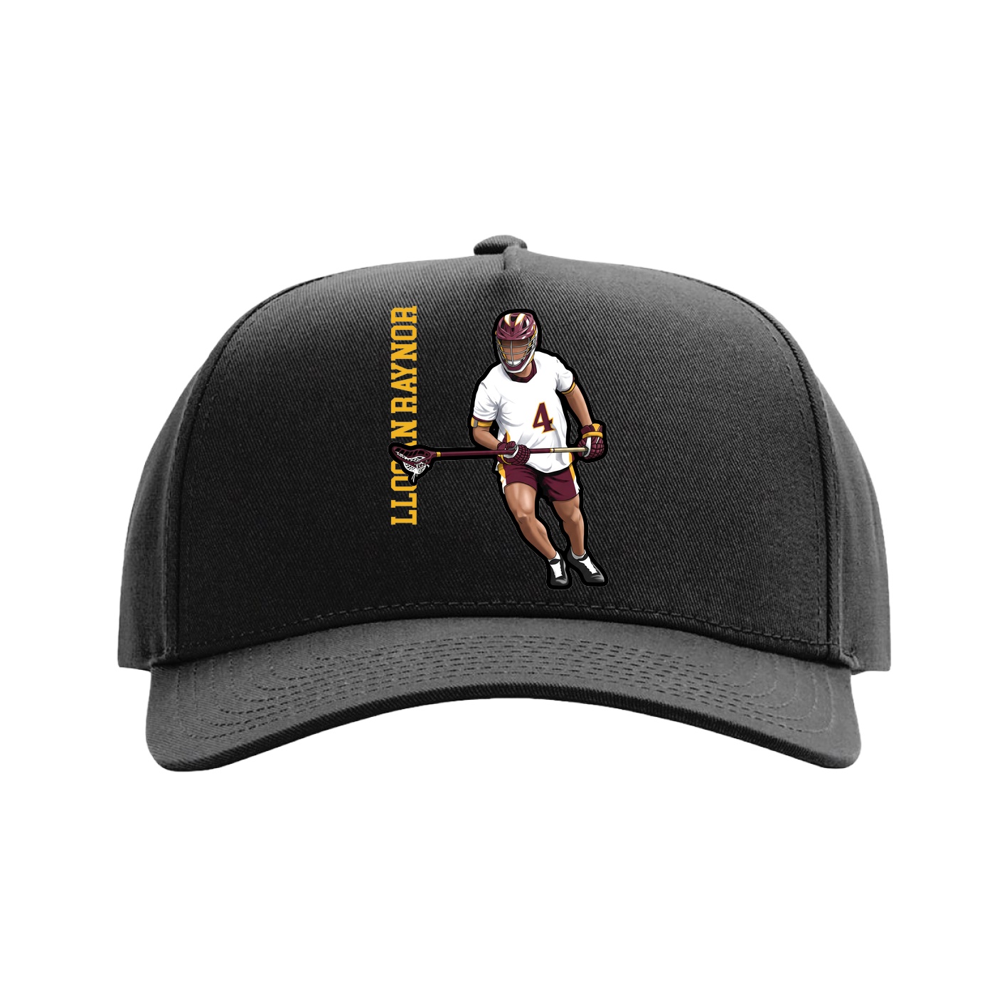 Full Fabric Five-Panel Champ Cap — Name Vertical in Black