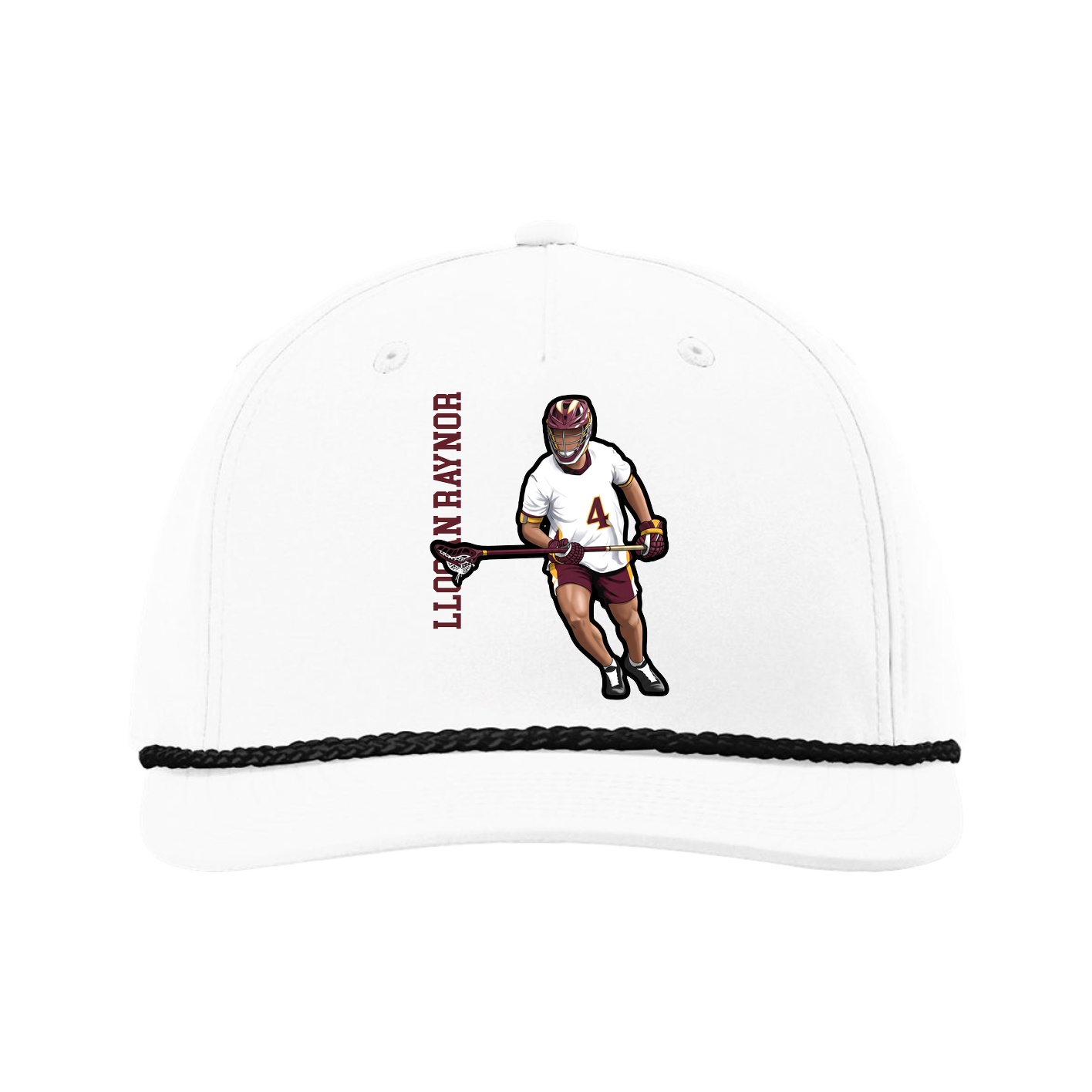 Five-Panel Classic Rope Cap — Name Vertical in White