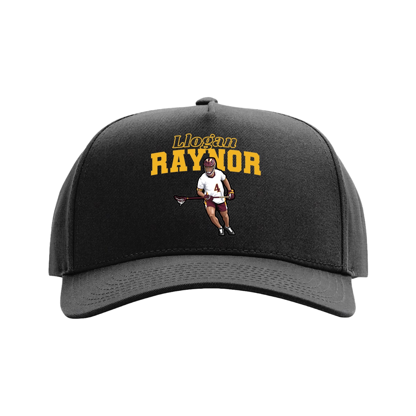 Full Fabric Five-Panel Champ Cap — Name Arch in Black