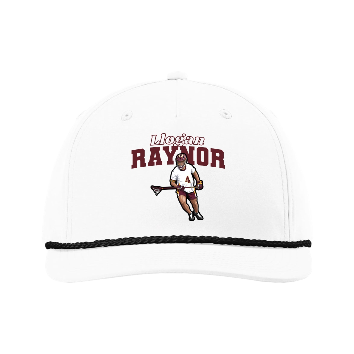 Five-Panel Classic Rope Cap — Name Arch in White