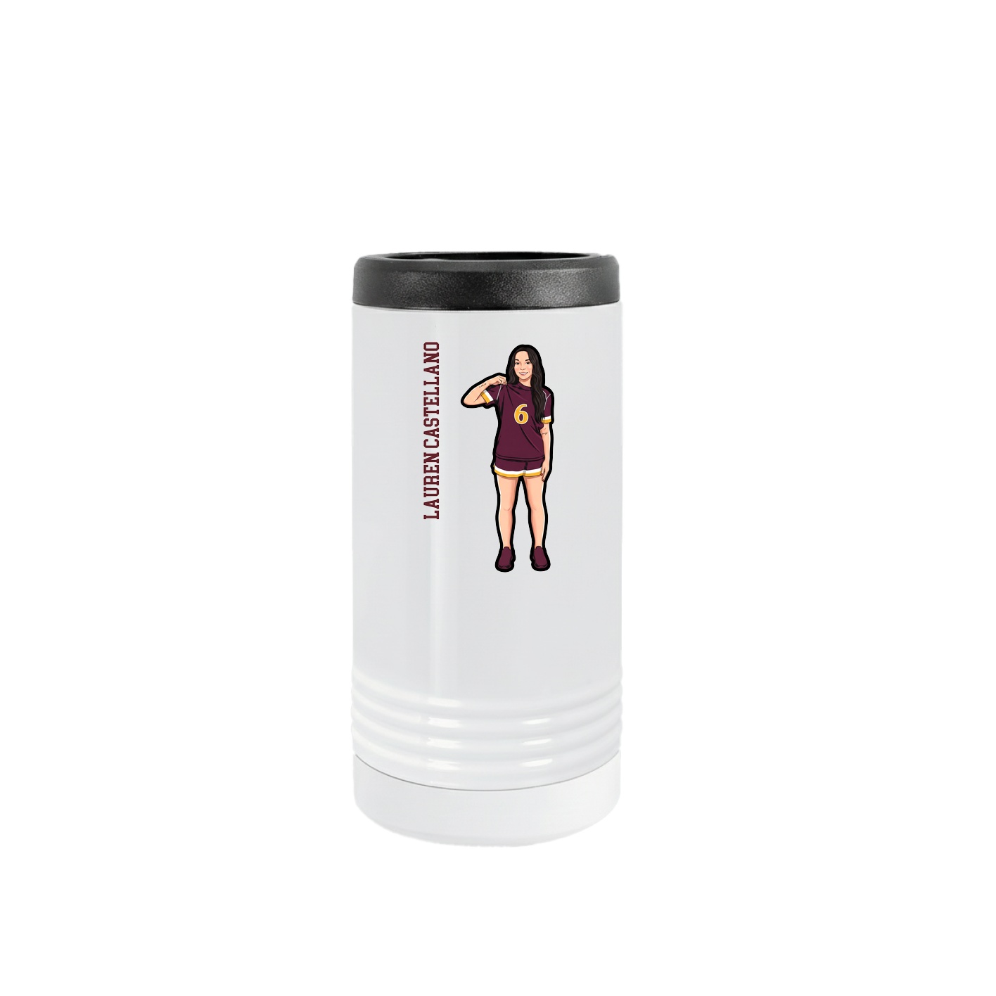Slim Beverage Holder — Name Vertical in White