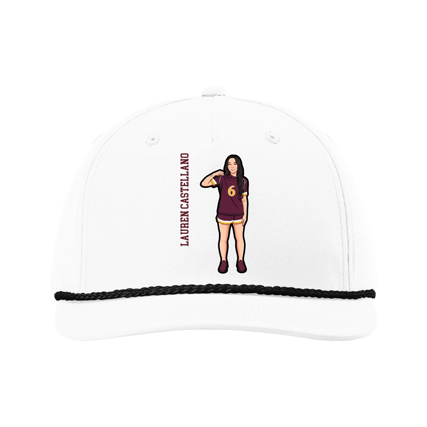 Five-Panel Classic Rope Cap — Name Vertical in White