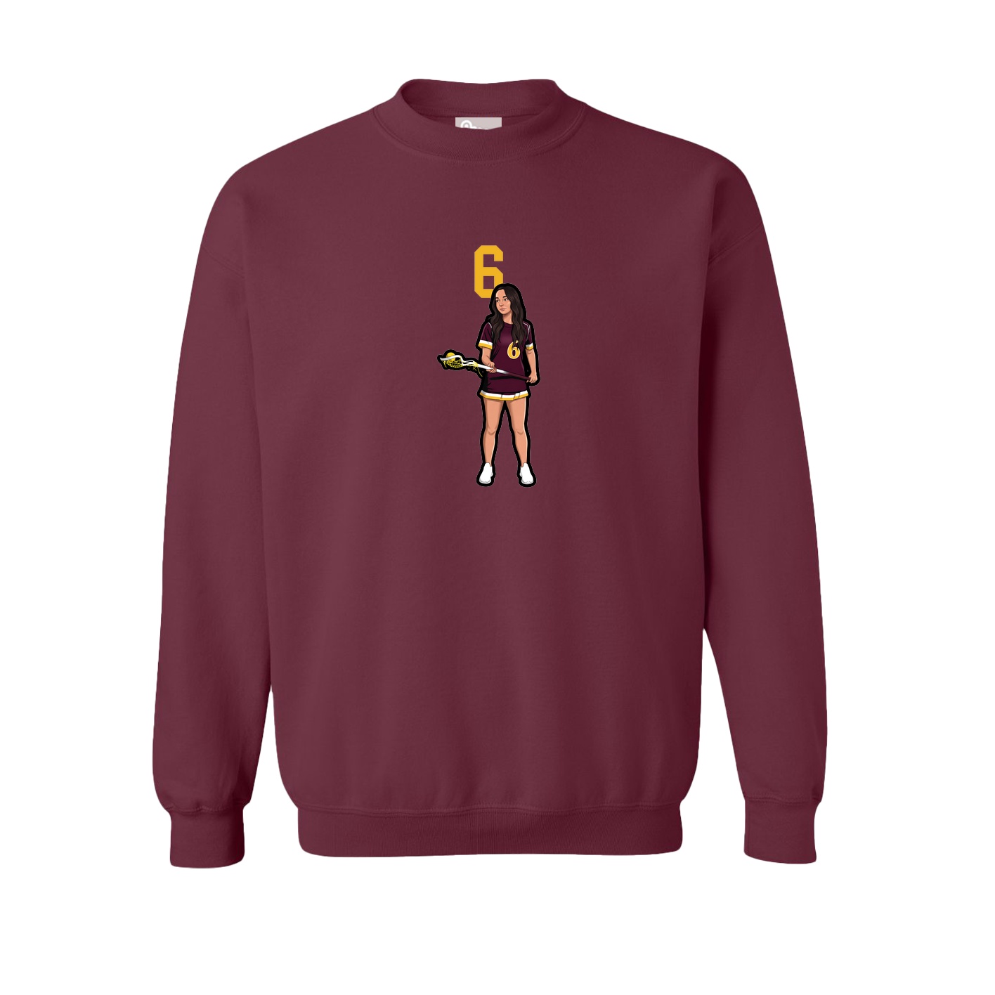Fleece Crew — Number Top in Maroon