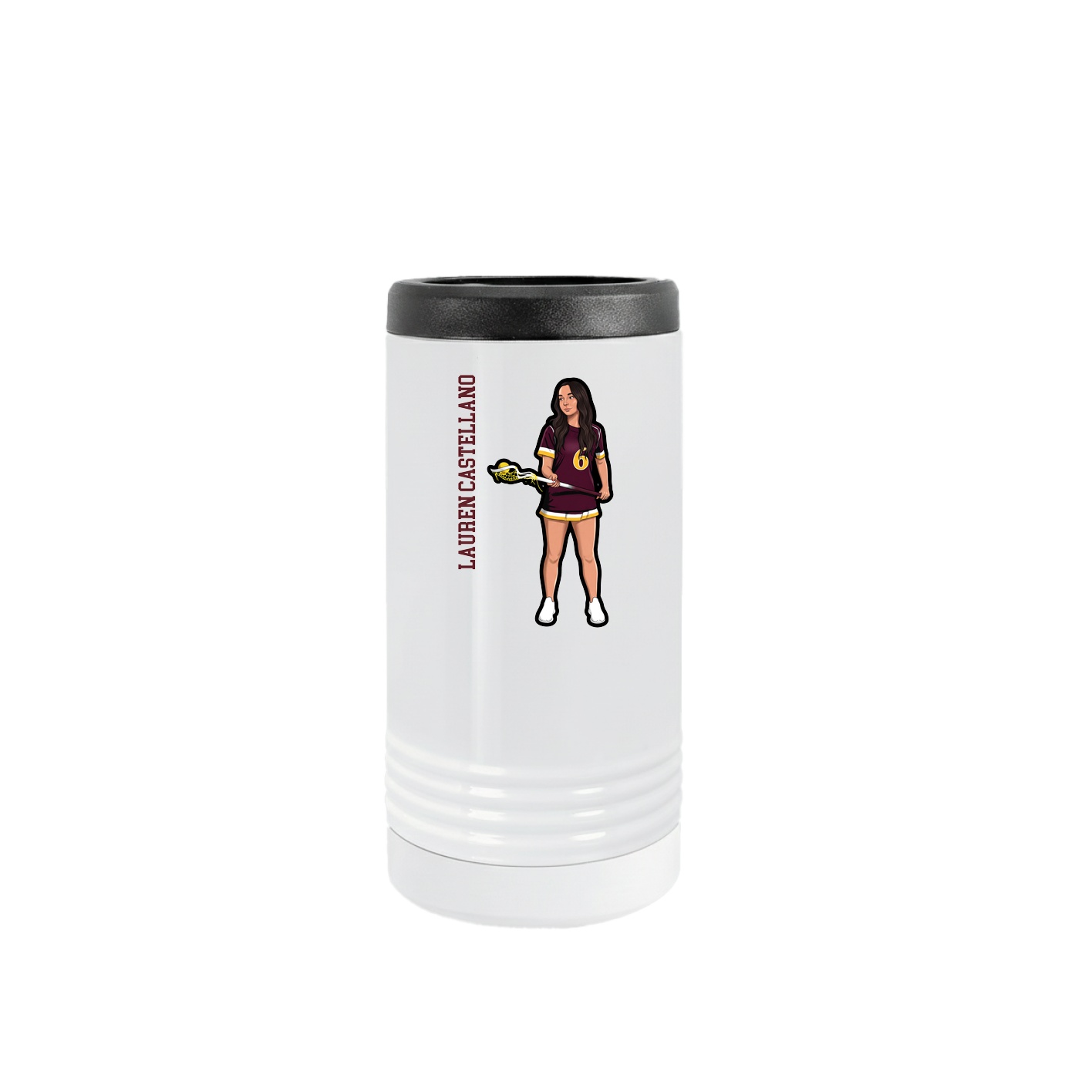 Slim Beverage Holder — Name Vertical in White