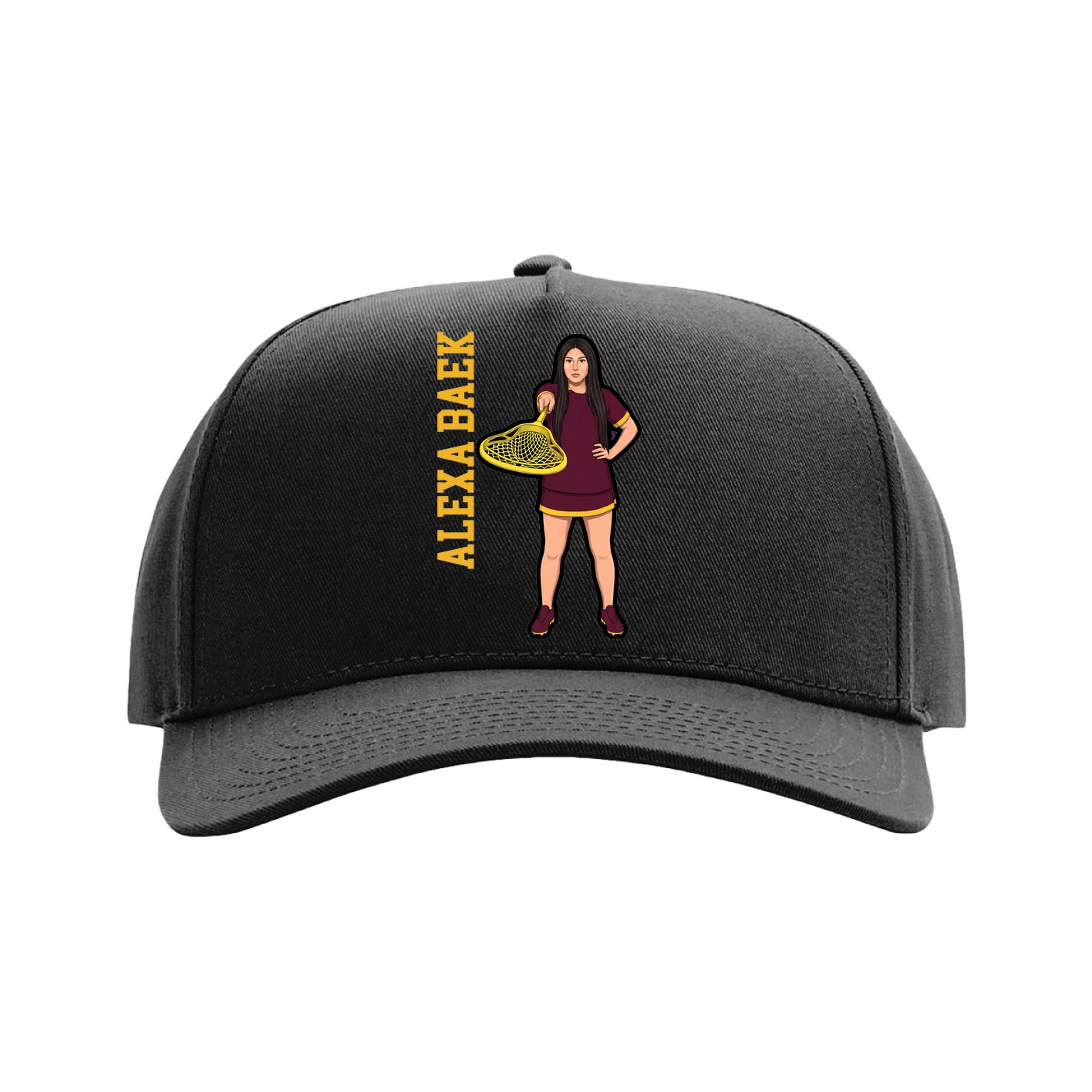 Full Fabric Five-Panel Champ Cap — Name Vertical in Black