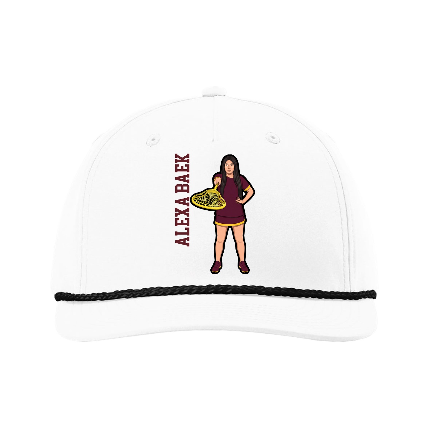 Five-Panel Classic Rope Cap — Name Vertical in White