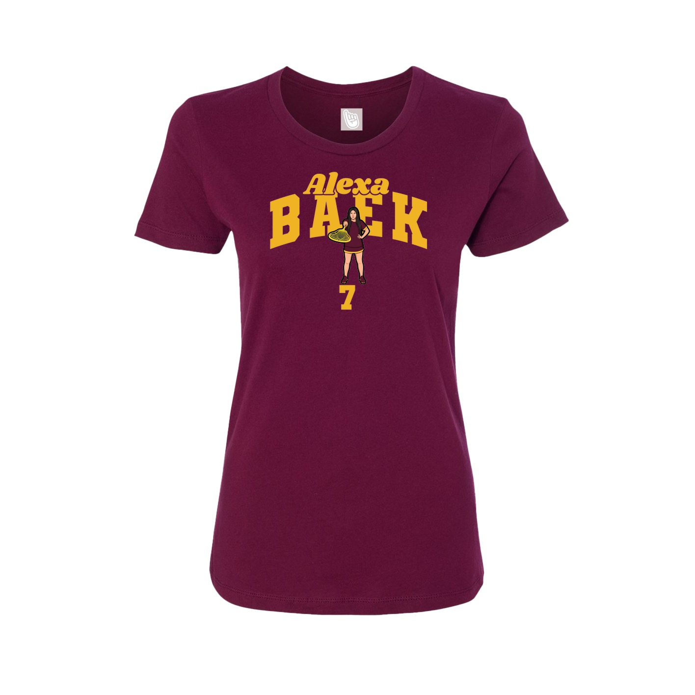 Fitted Women's Tee — Signature Arch in Maroon