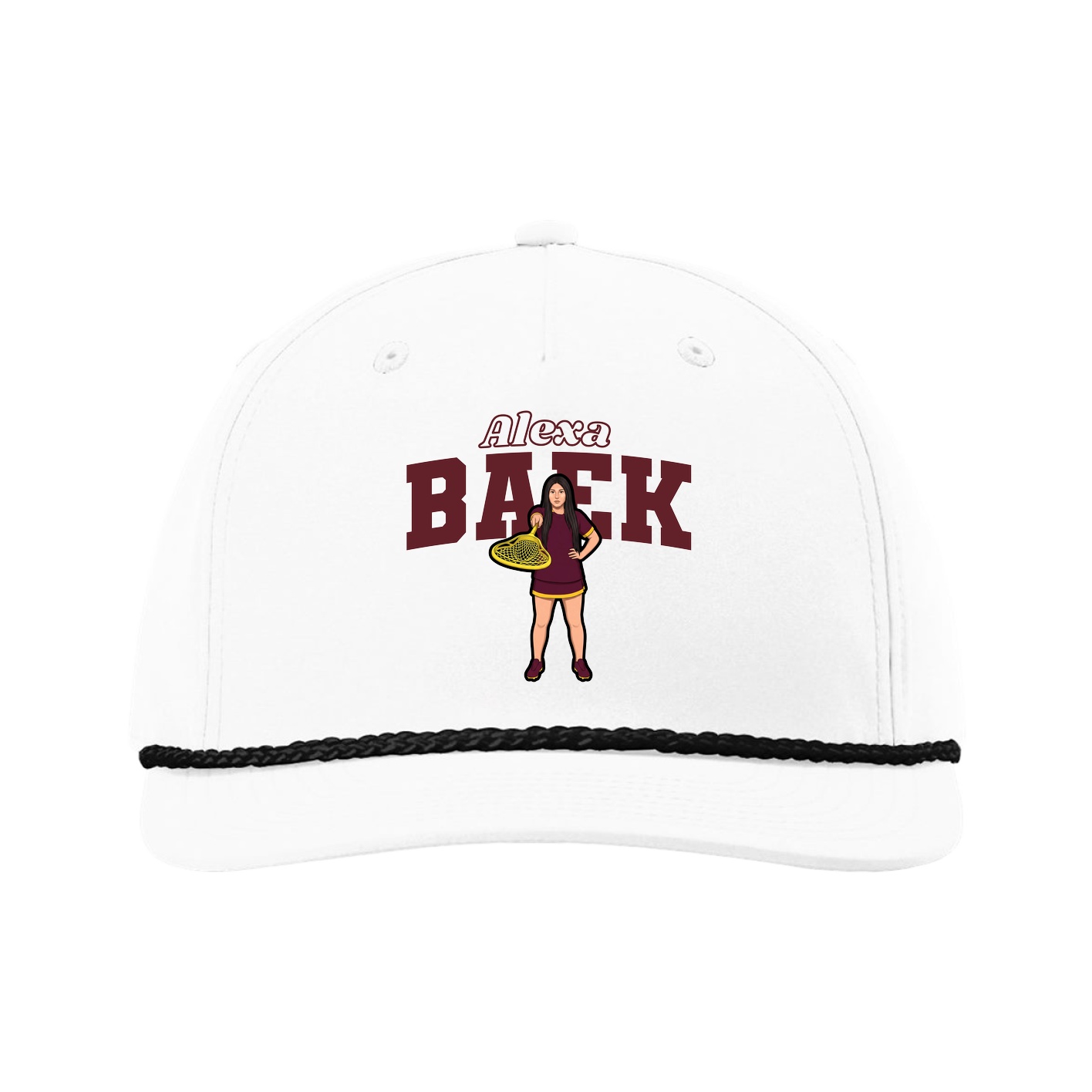 Five-Panel Classic Rope Cap — Name Arch in White