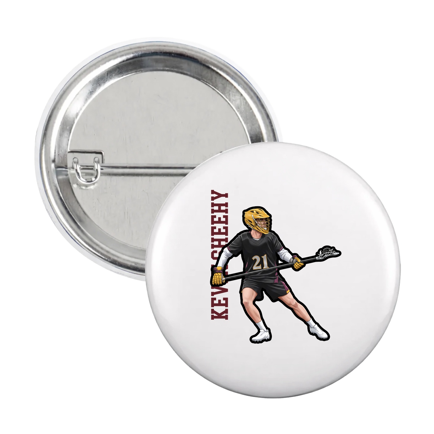 Game Day Button — Name Vertical in White