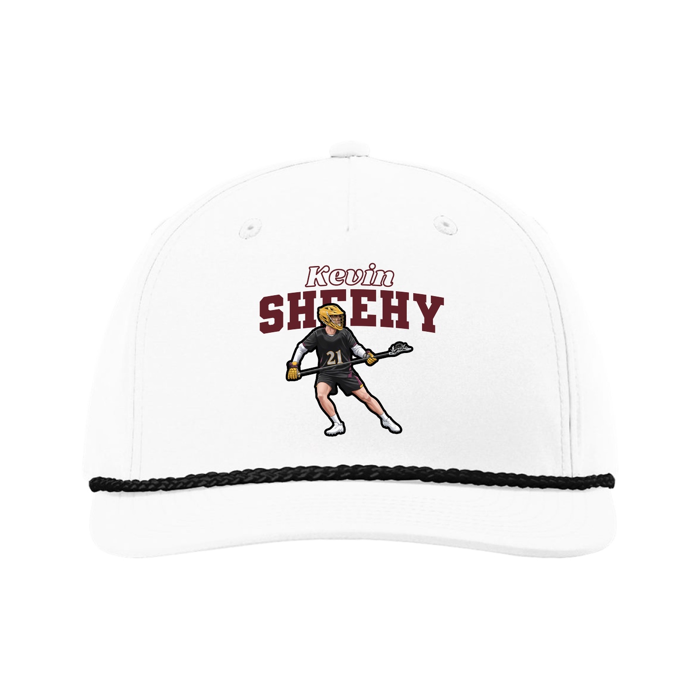 Five-Panel Classic Rope Cap — Name Arch in White