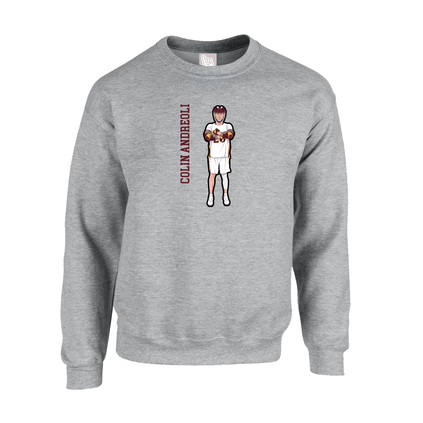 Fleece Crew — Name Vertical in Grey