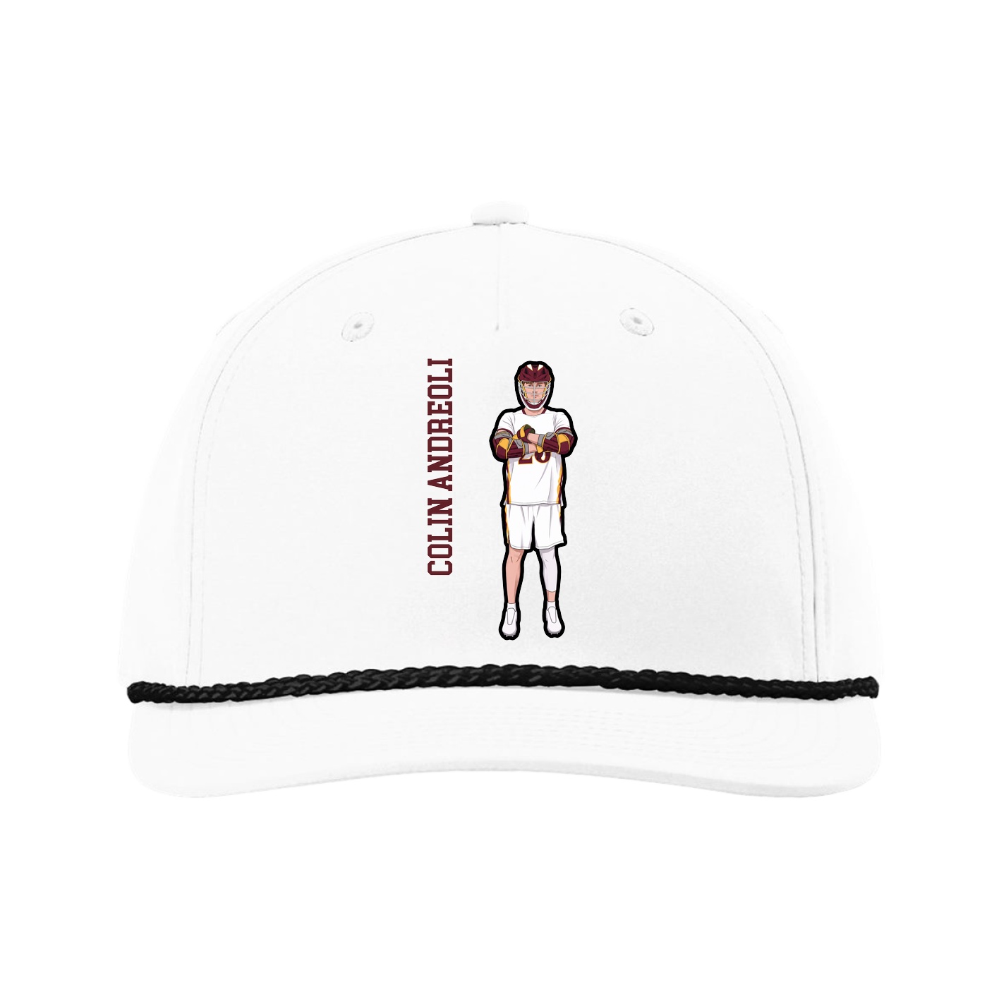 Five-Panel Classic Rope Cap — Name Vertical in White