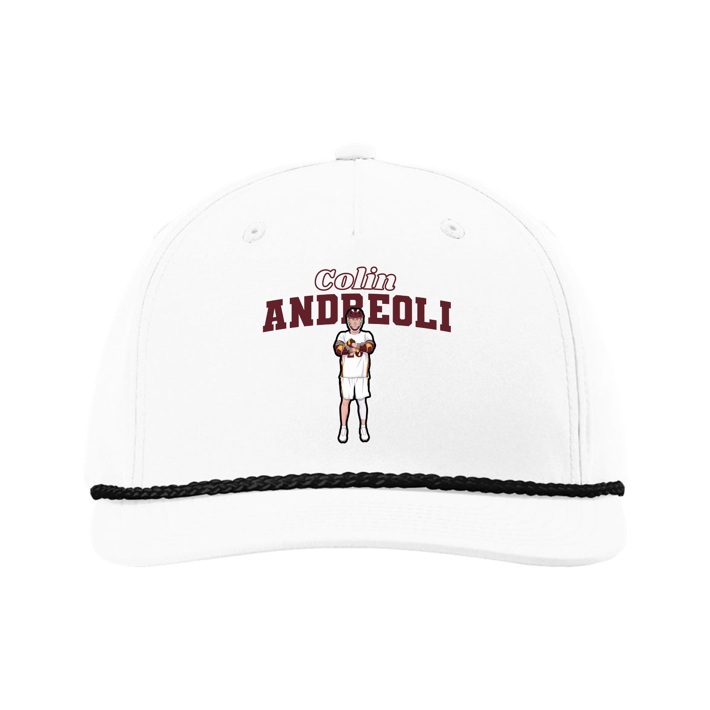 Five-Panel Classic Rope Cap — Name Arch in White