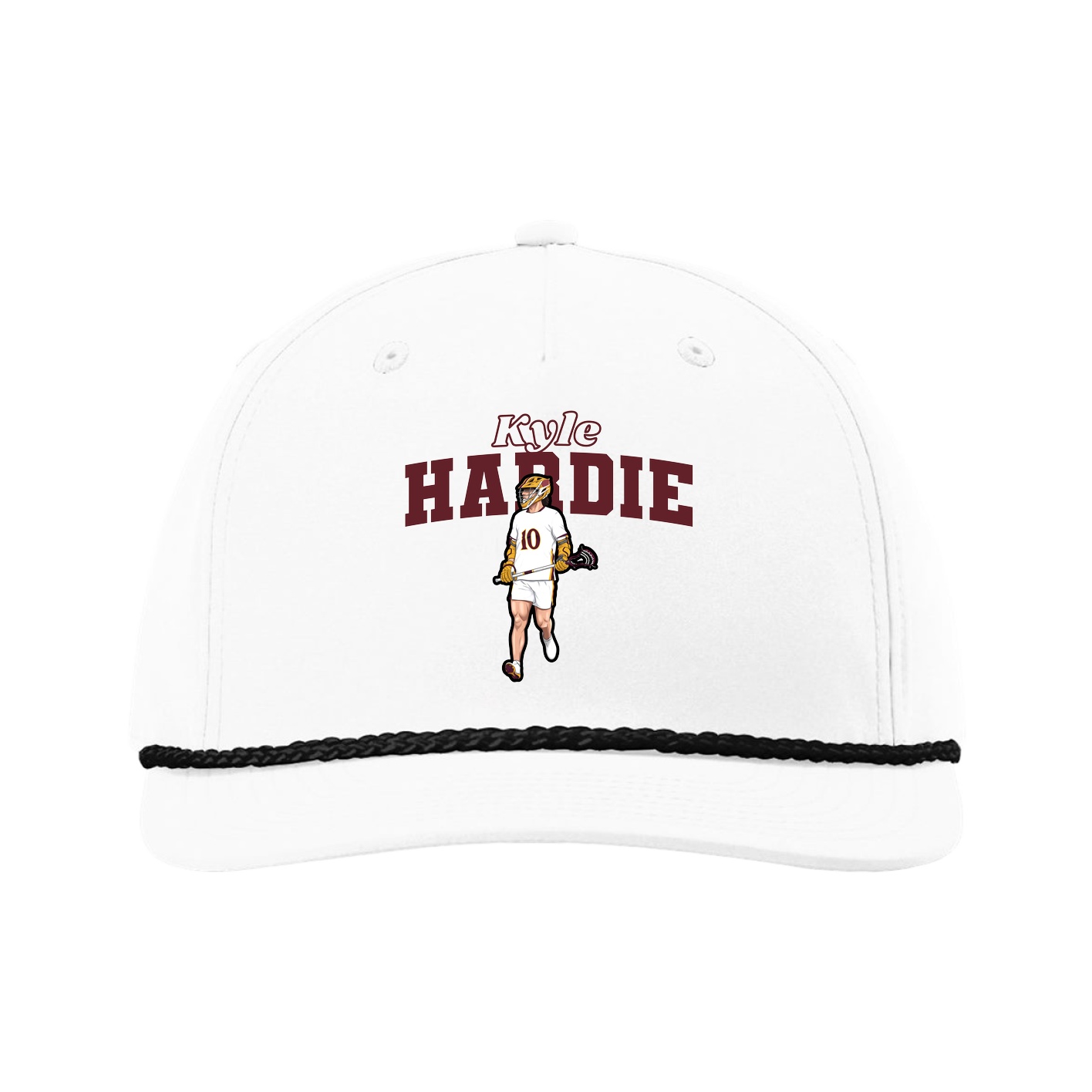 Five-Panel Classic Rope Cap — Name Arch in White