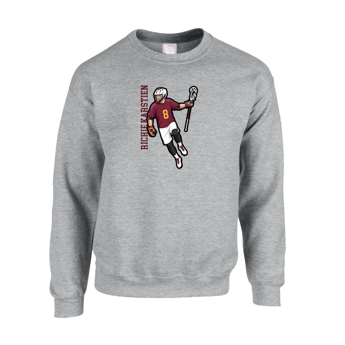Fleece Crew — Name Vertical in Grey