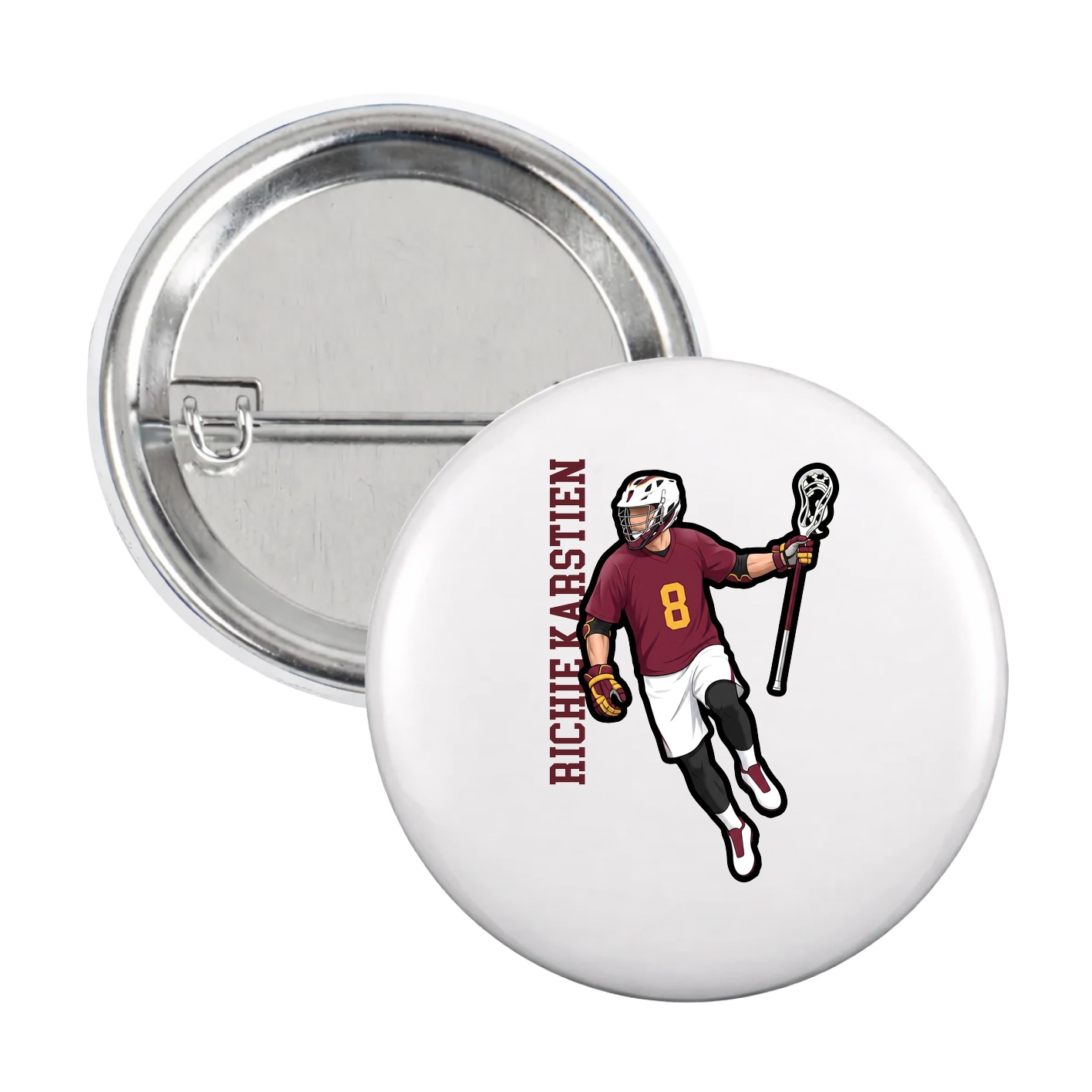 Game Day Button — Name Vertical in White