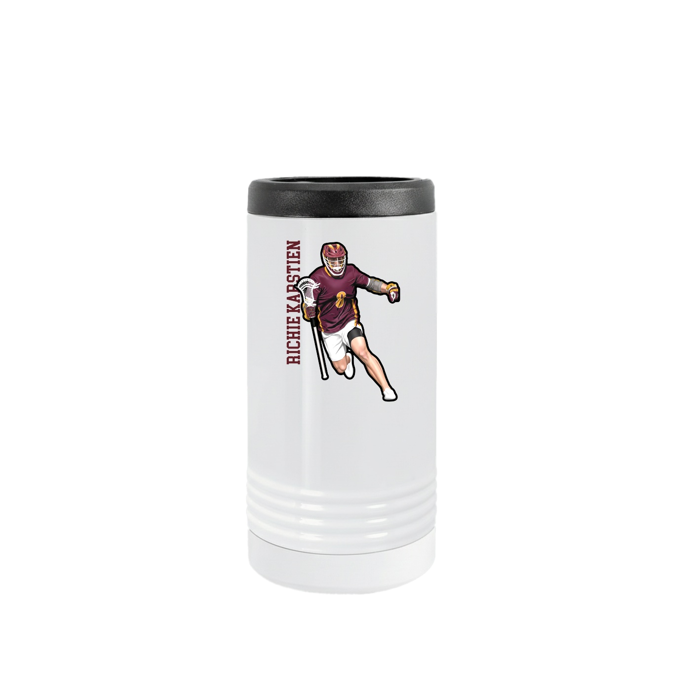 Slim Beverage Holder — Name Vertical in White
