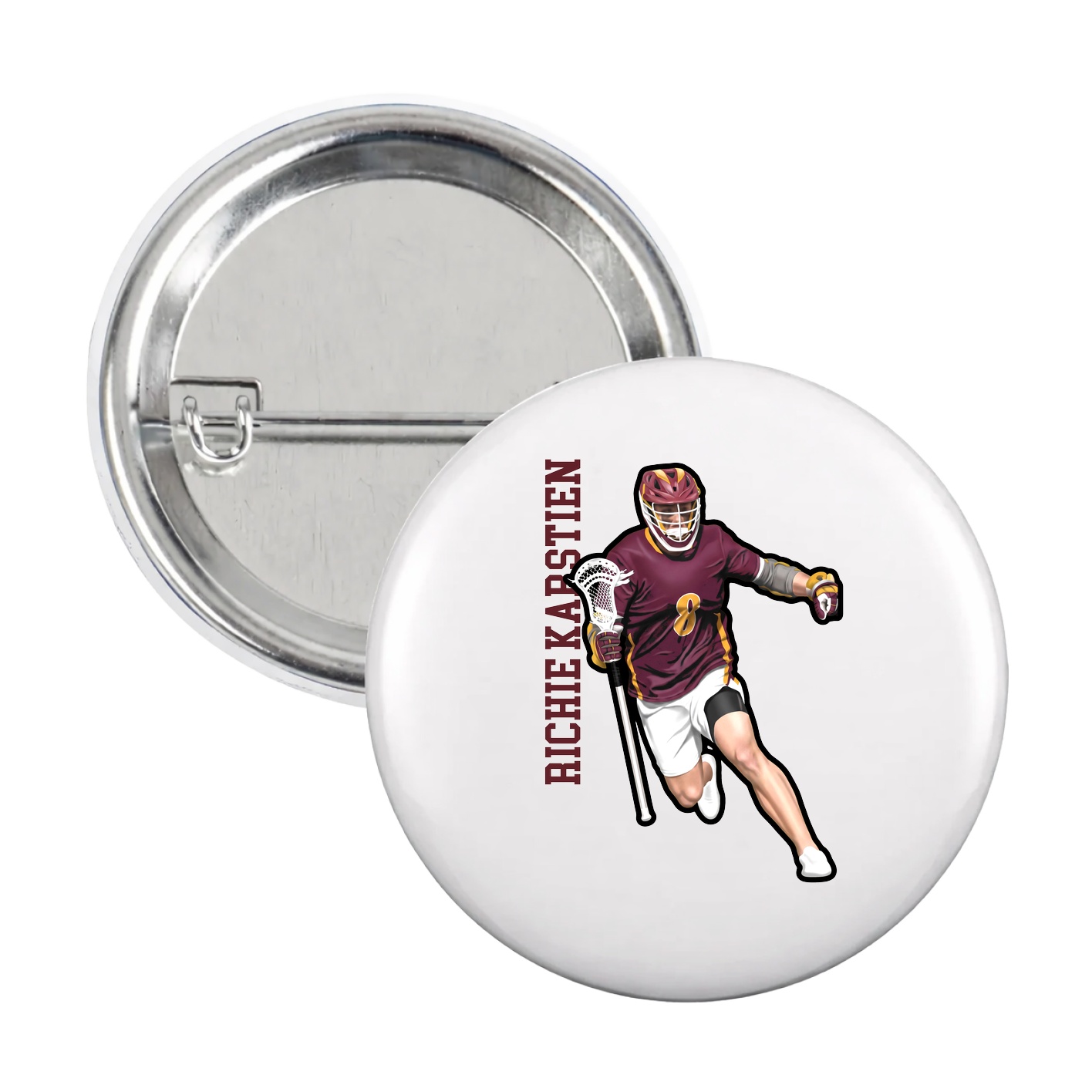 Game Day Button — Name Vertical in White