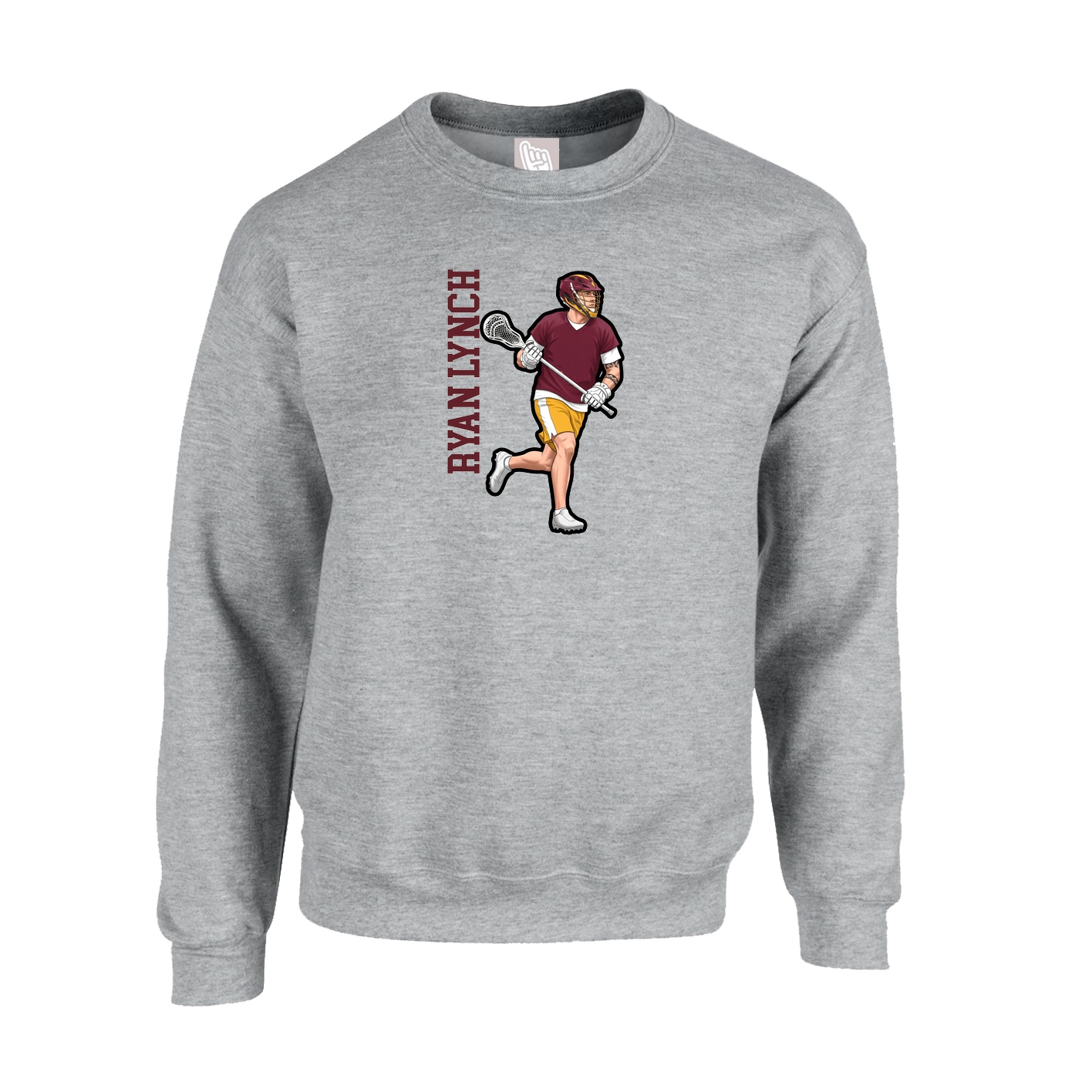 Fleece Crew — Name Vertical in Grey