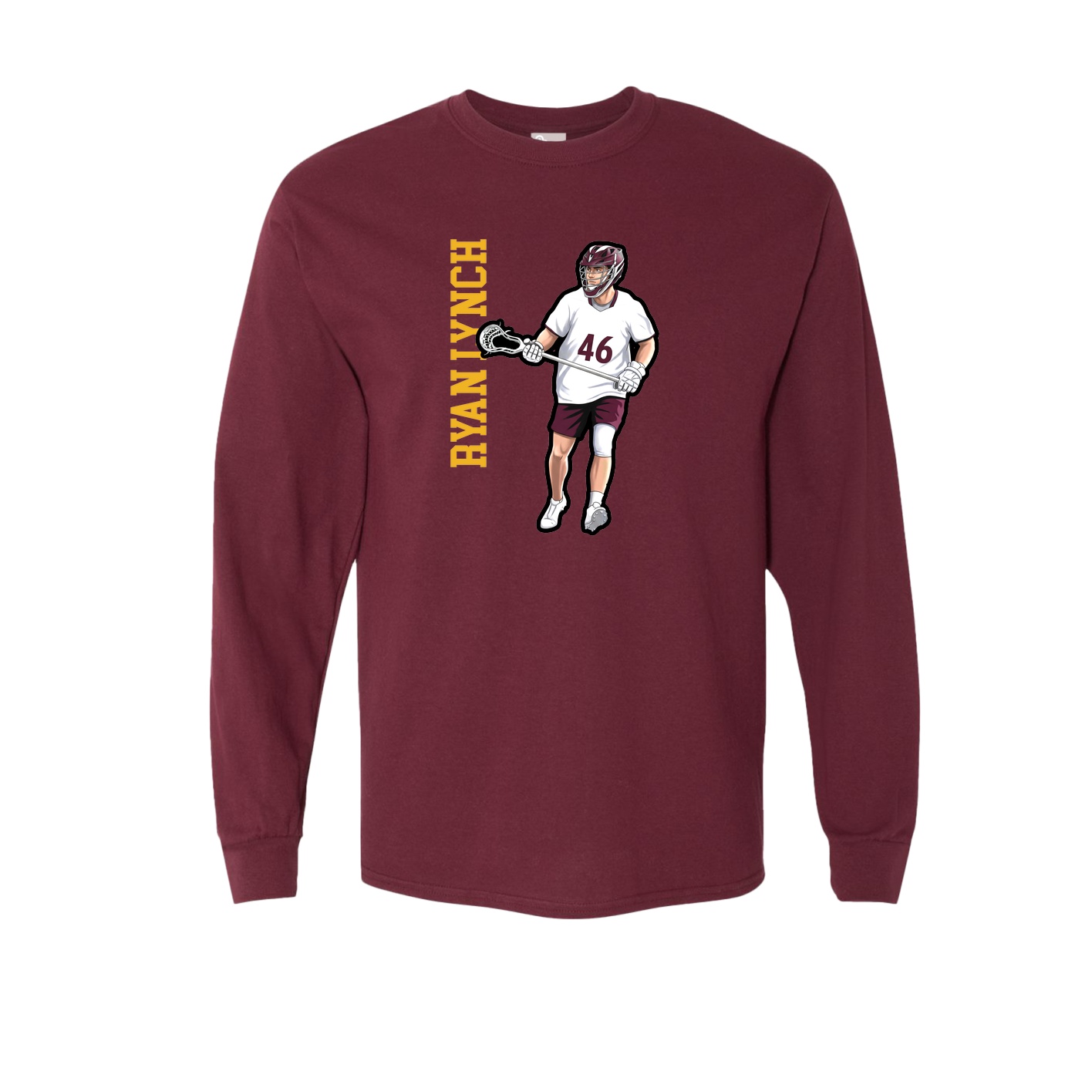Long Sleeve Tee — Name Vertical in Maroon